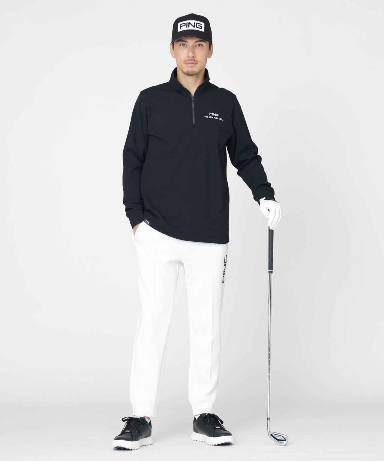 【PING APPAREL】ストレッチワッフルハーフジップカットソー (MENS)