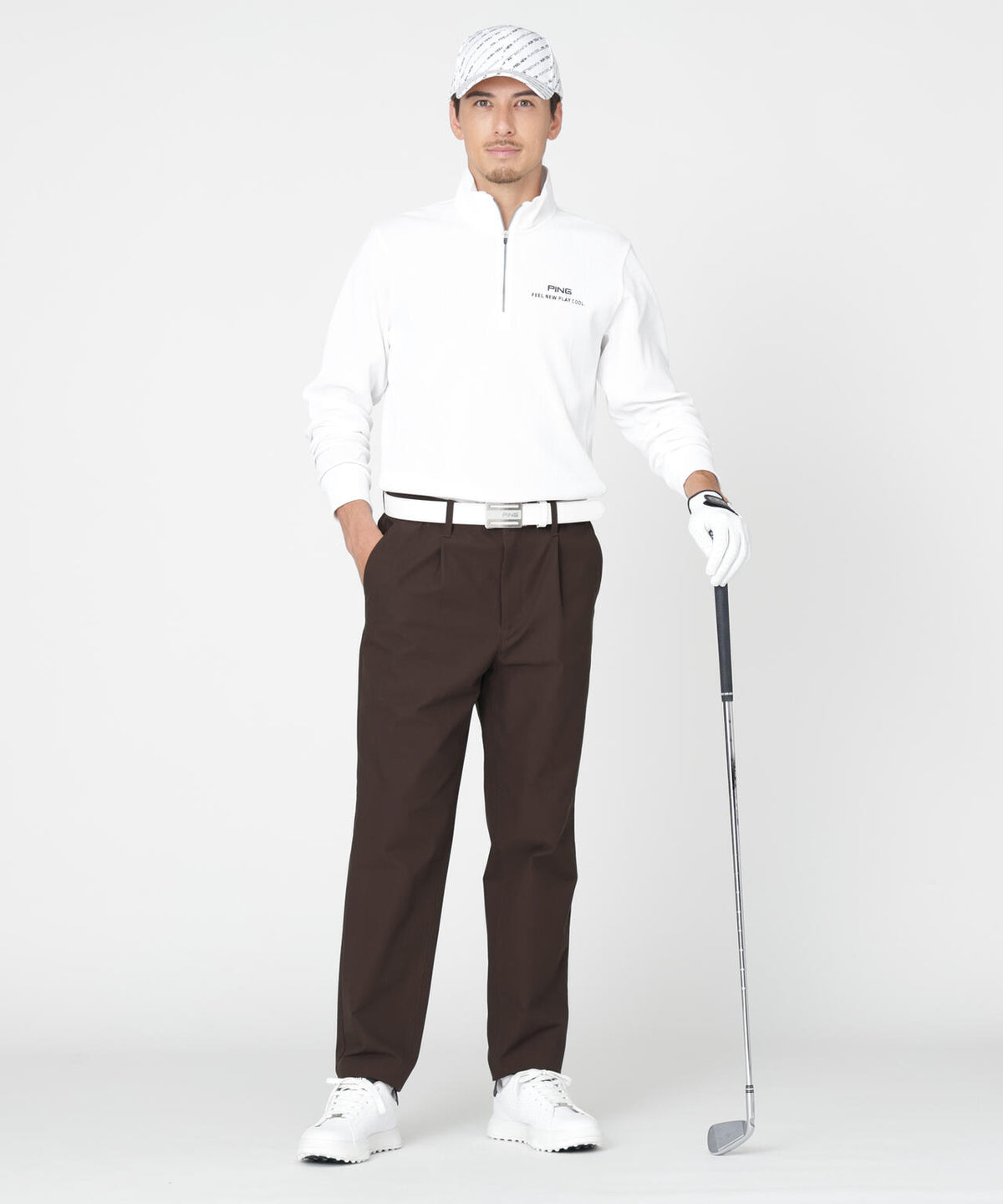 【PING APPAREL】ストレッチワッフルハーフジップカットソー (MENS)