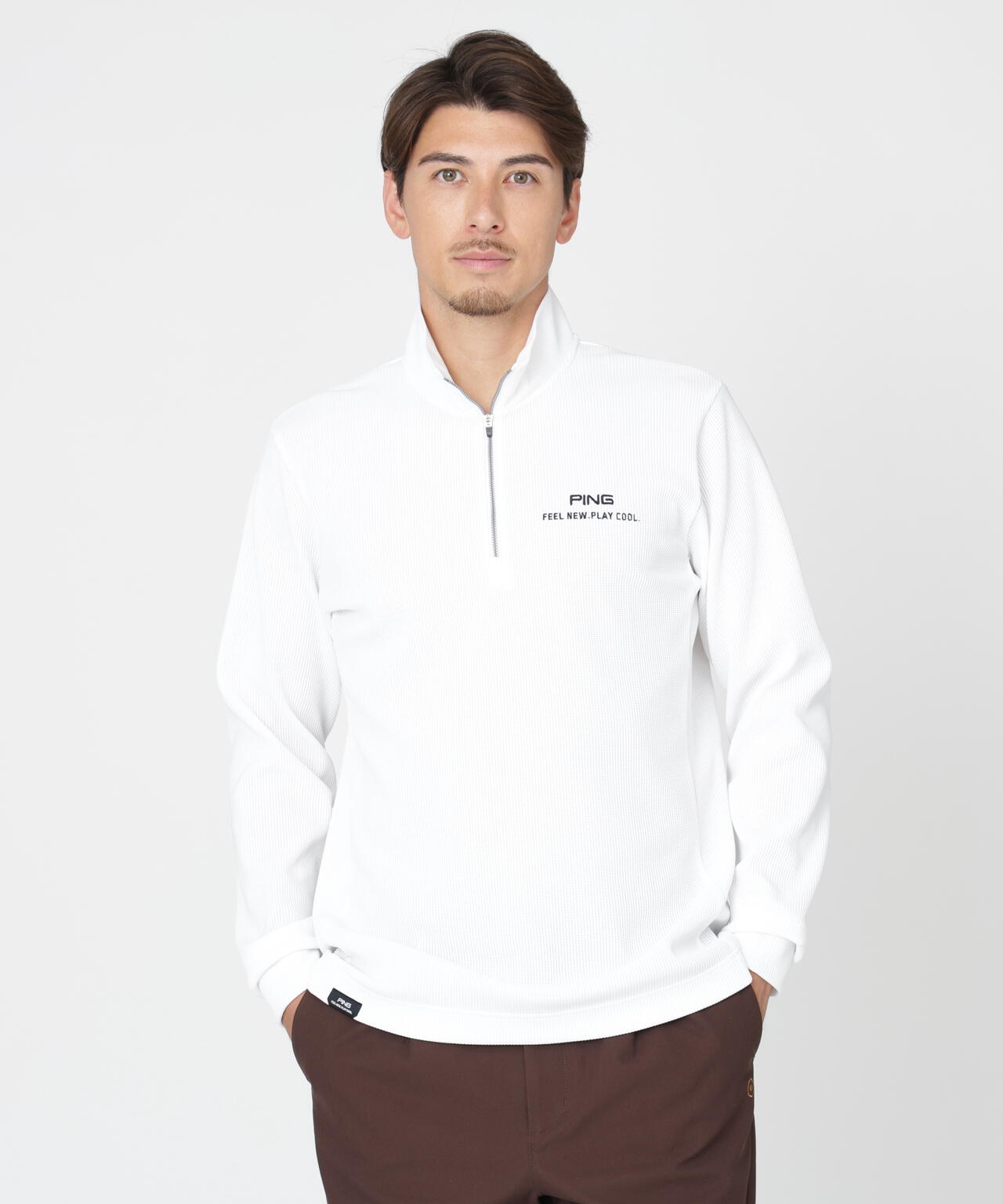 【PING APPAREL】ストレッチワッフルハーフジップカットソー (MENS)