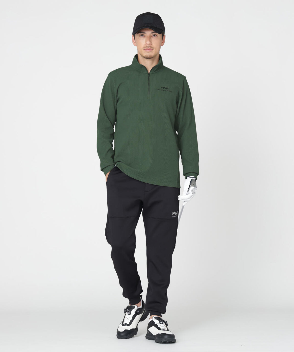 【PING APPAREL】ストレッチワッフルハーフジップカットソー (MENS)