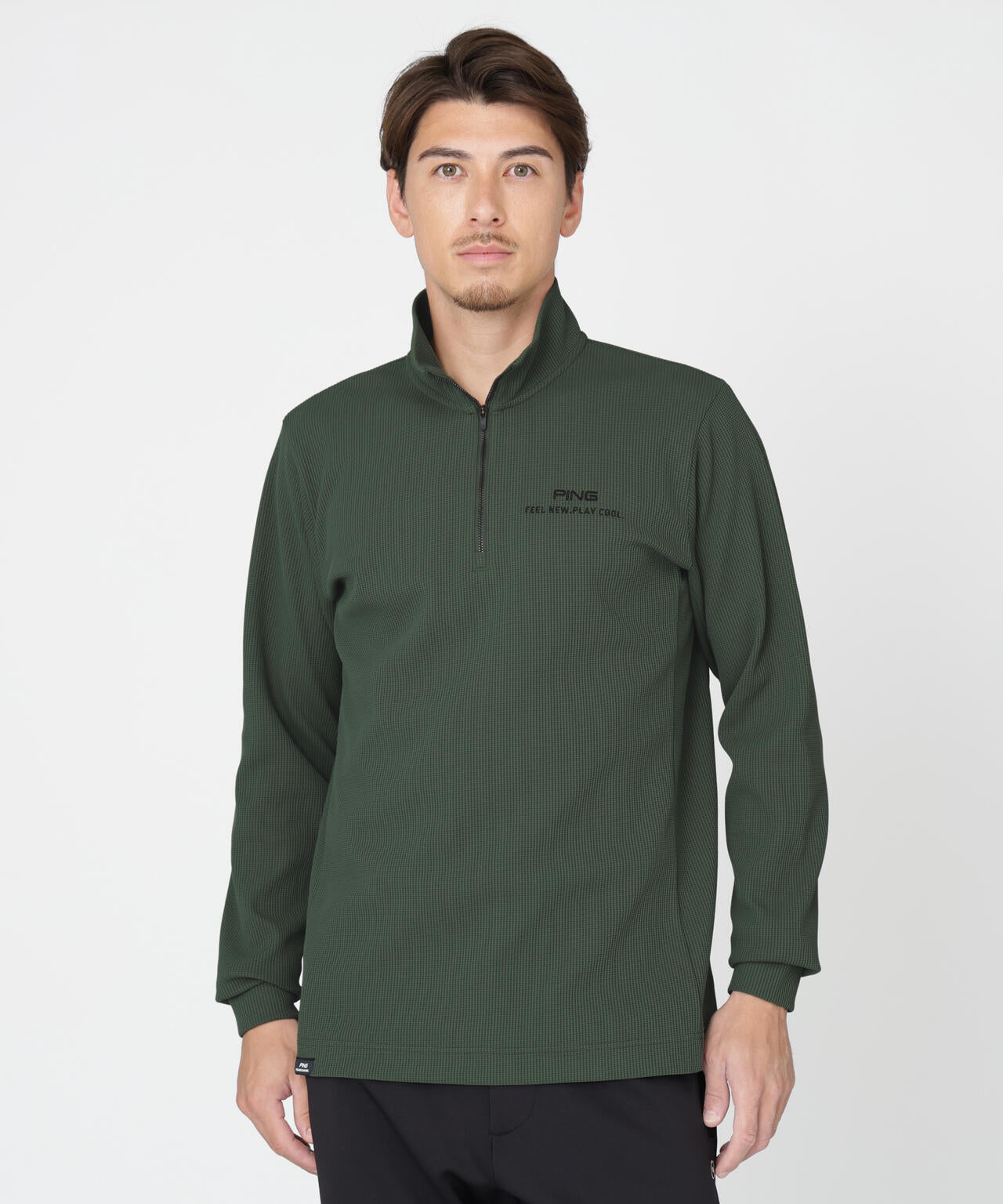【PING APPAREL】ストレッチワッフルハーフジップカットソー (MENS)