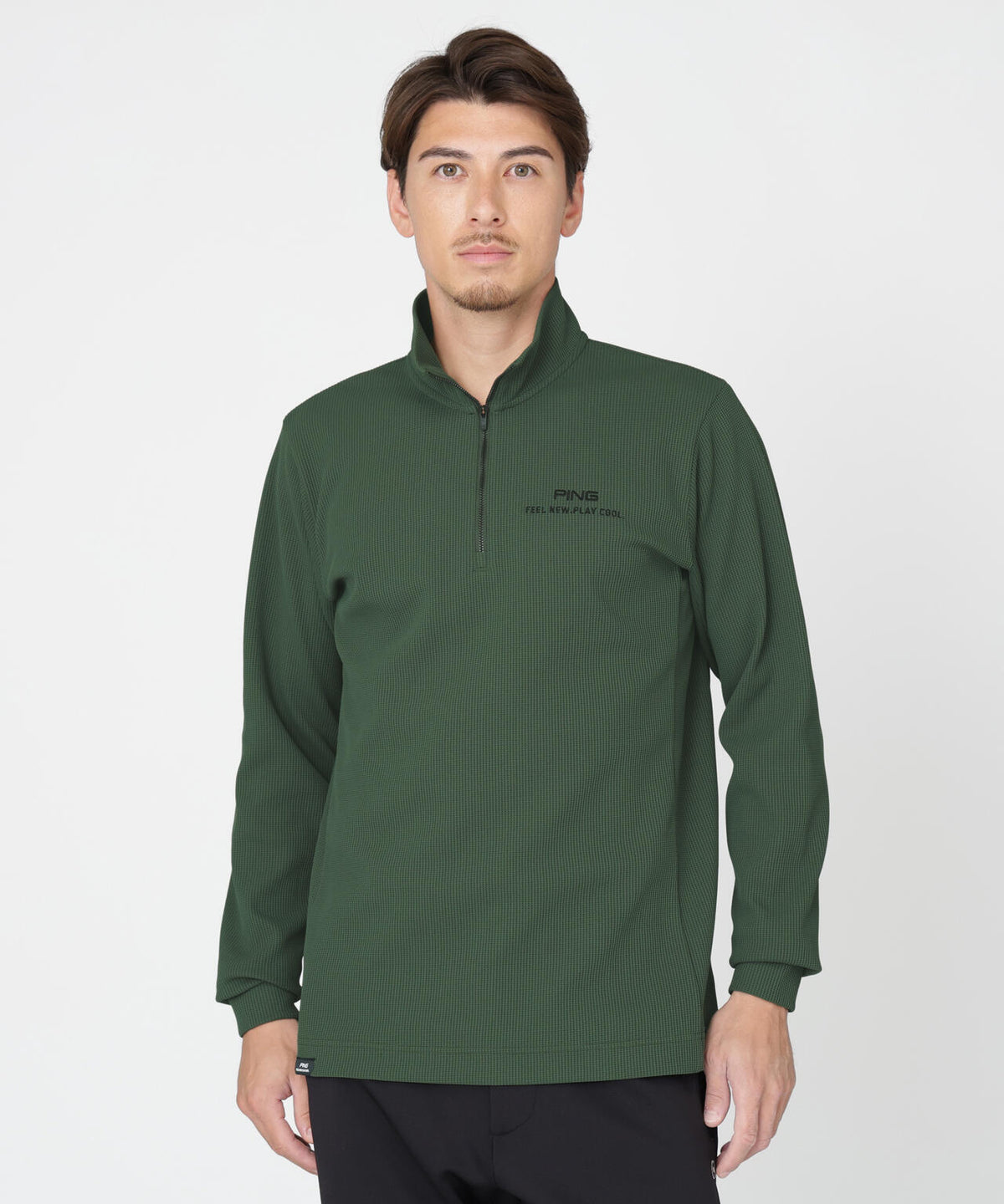 【PING APPAREL】ストレッチワッフルハーフジップカットソー (MENS)