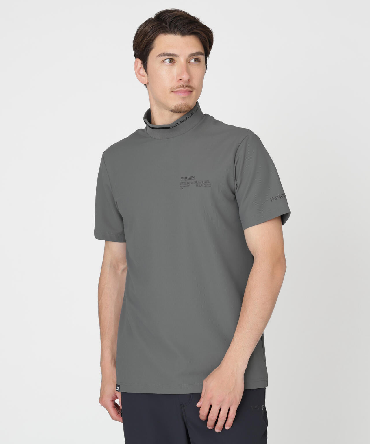 【PING APPAREL】ワッフルロゴジャカード襟ハイネックシャツ (MENS)