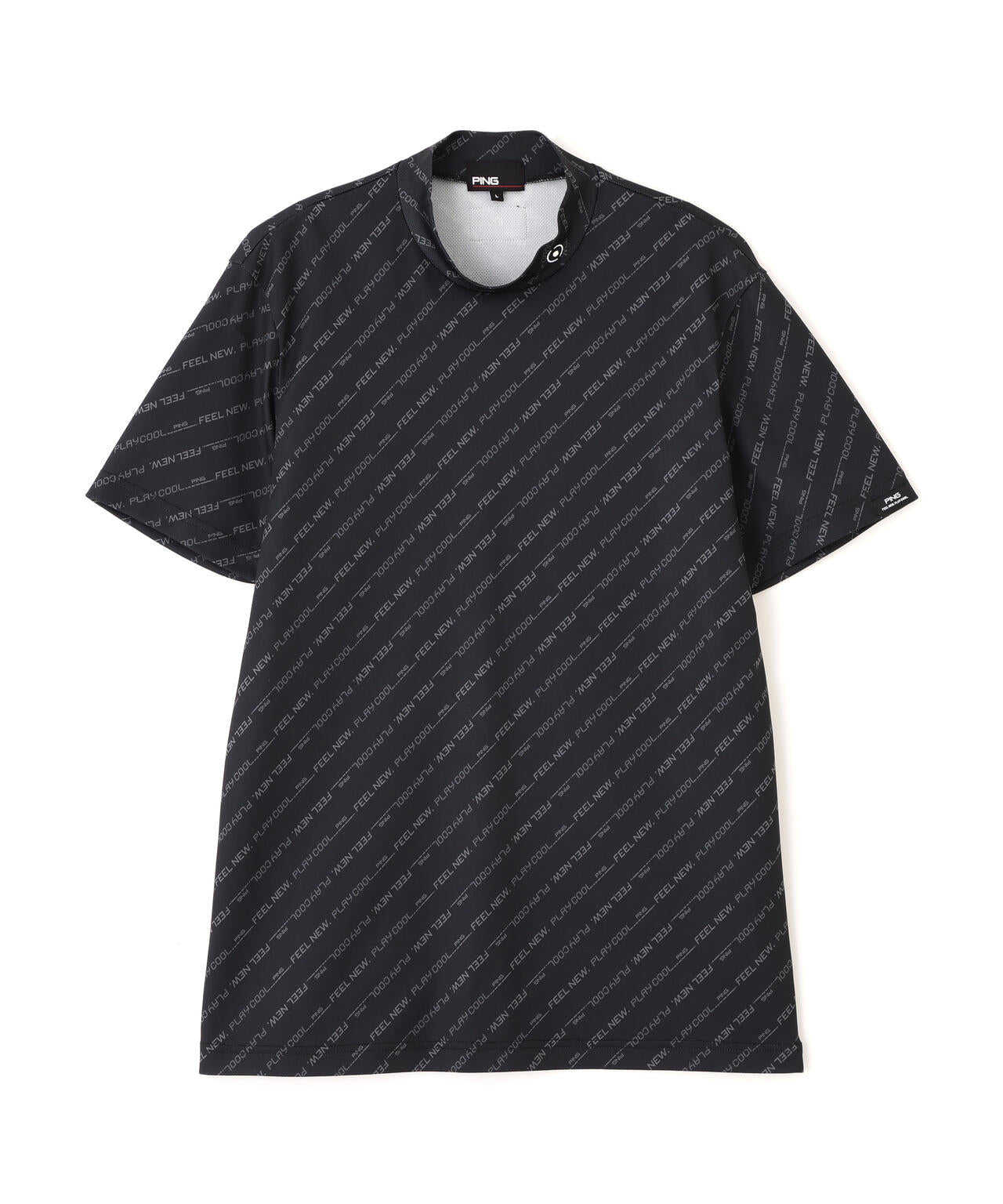【PING APPAREL】軽量ブリスターバイアスロゴストライププリント半袖ハイネックシャツ (MENS)
