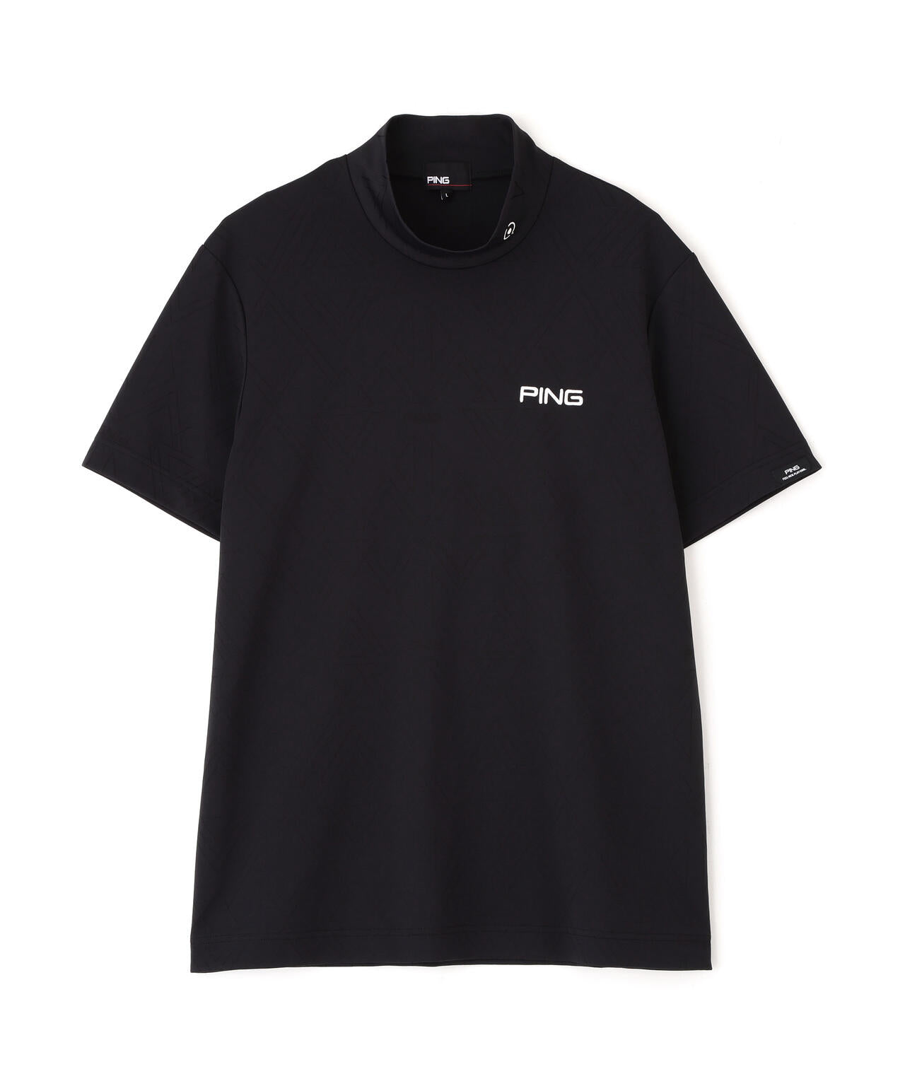 【PING APPAREL】ストレッチダルブラ三角幾何学柄ジャカード半袖ハイネックシャツ (MENS)