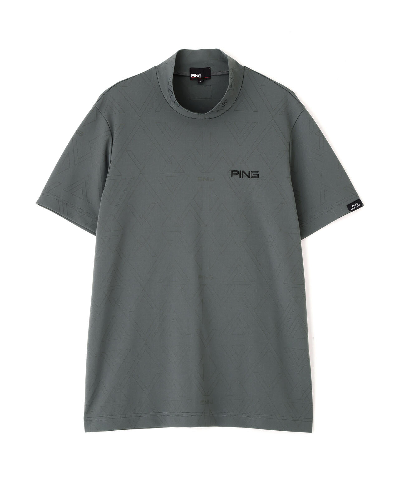 【PING APPAREL】ストレッチダルブラ三角幾何学柄ジャカード半袖ハイネックシャツ (MENS)
