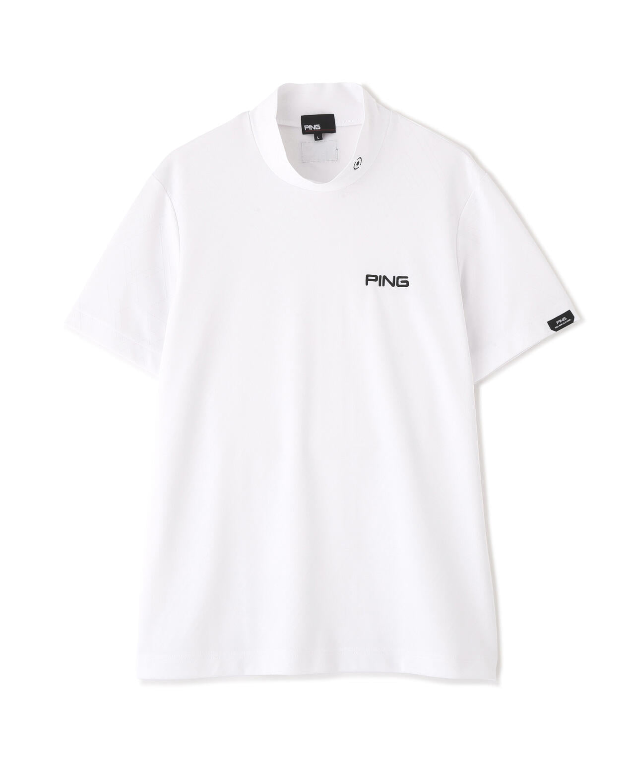 【PING APPAREL】ストレッチダルブラ三角幾何学柄ジャカード半袖ハイネックシャツ (MENS)
