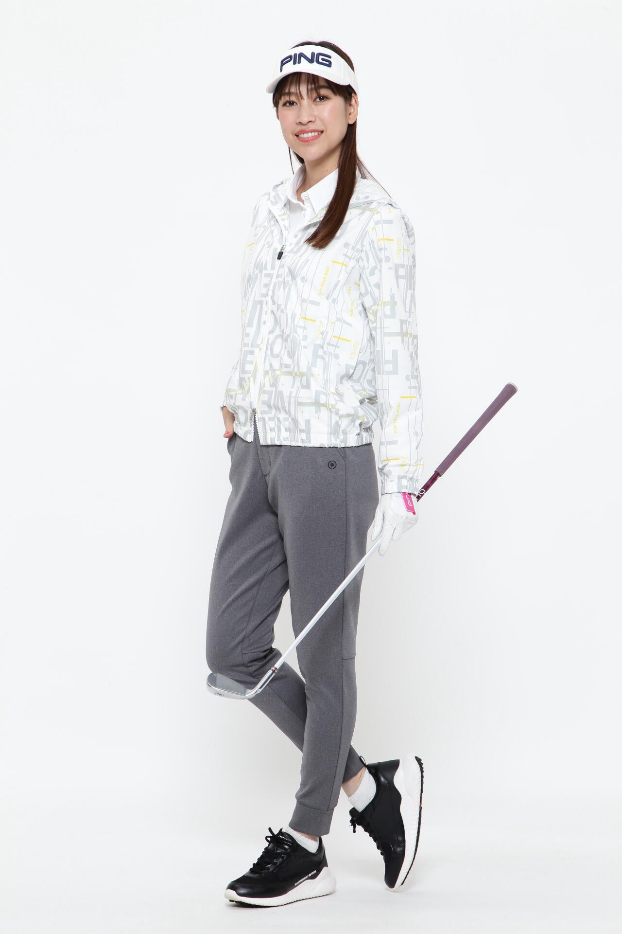 【PING APPAREL】デジタルノイズプリントリップ撥水総裏メッシュフーディブルゾン <PERFORMANCE> (LADIES)