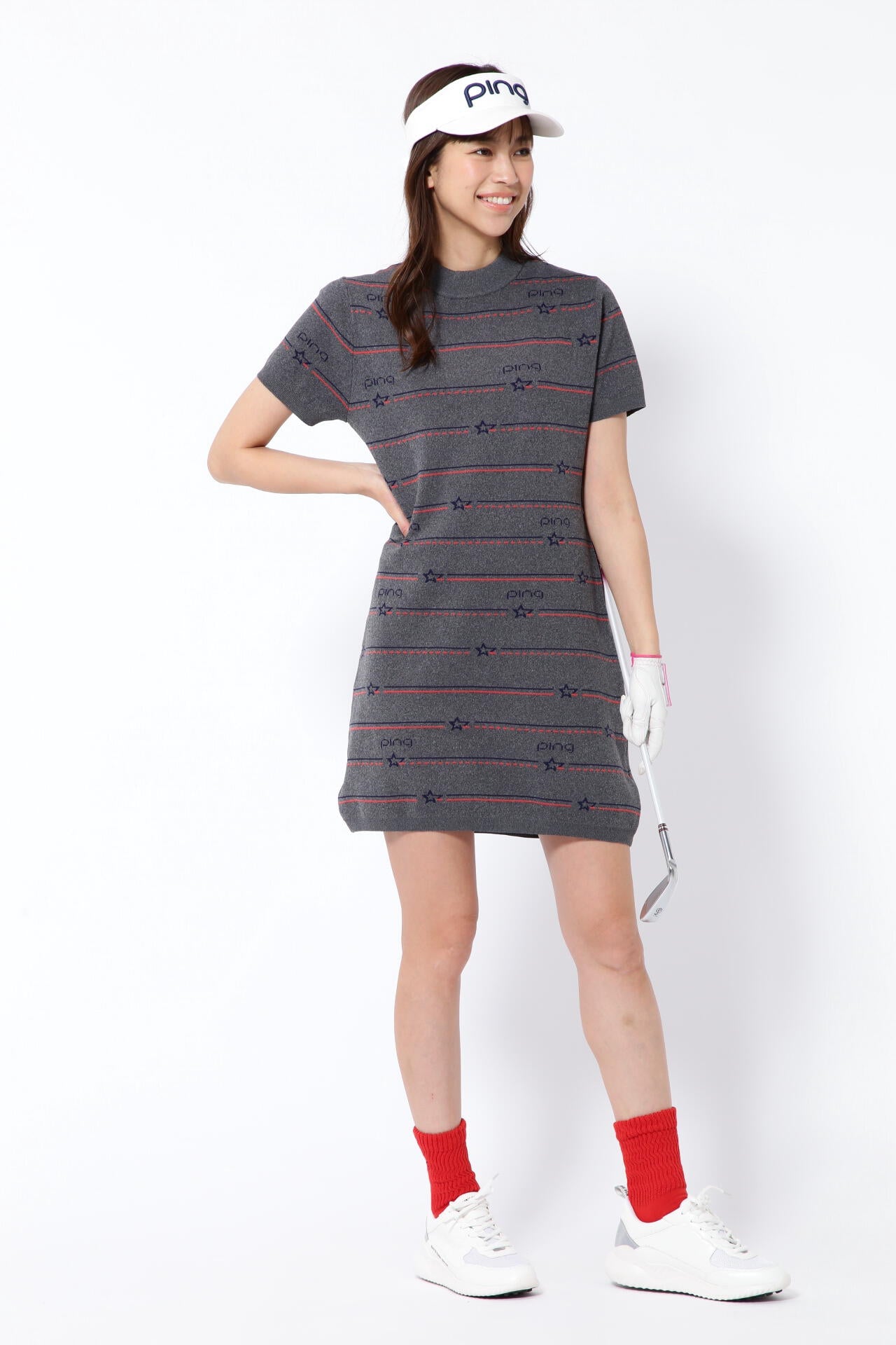 【PING APPAREL】アリゾナボーダージャガードモックネックニットワンピース <NATIVE> (LADIES)