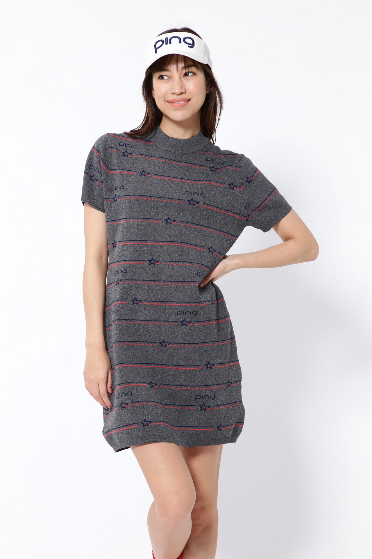 【PING APPAREL】アリゾナボーダージャガードモックネックニットワンピース <NATIVE> (LADIES)