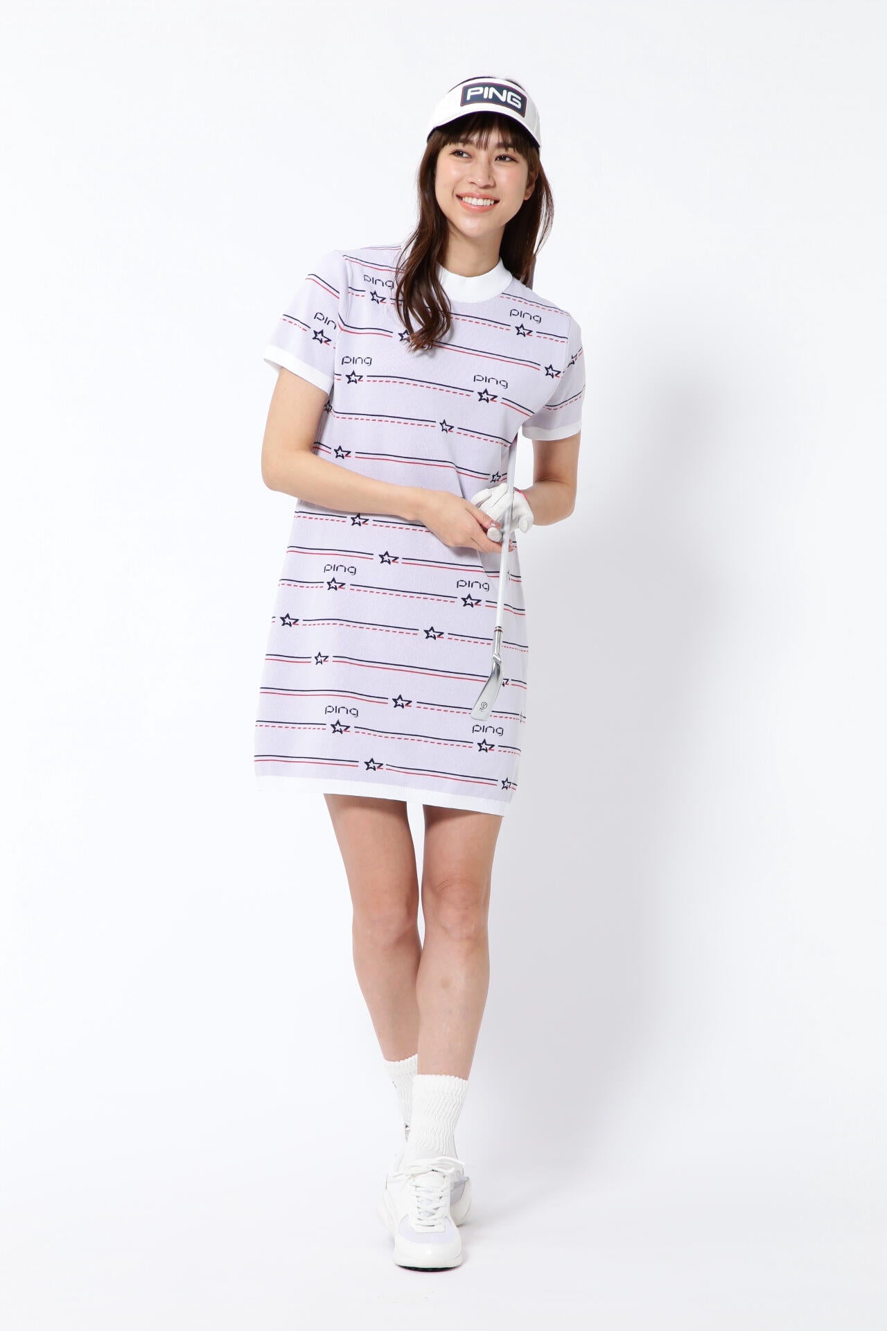 【PING APPAREL】アリゾナボーダージャガードモックネックニットワンピース <NATIVE> (LADIES)