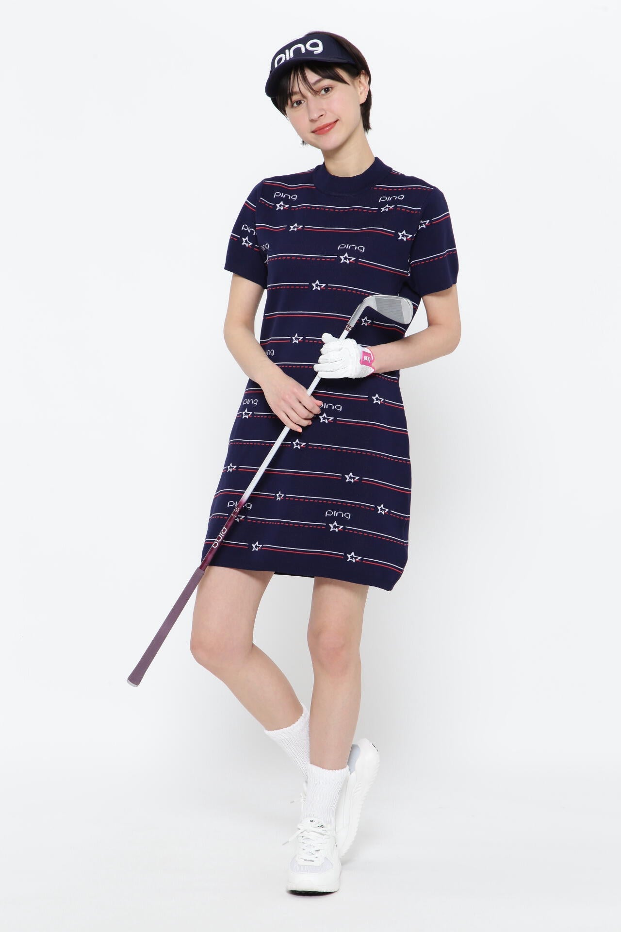 【PING APPAREL】アリゾナボーダージャガードモックネックニットワンピース <NATIVE> (LADIES)
