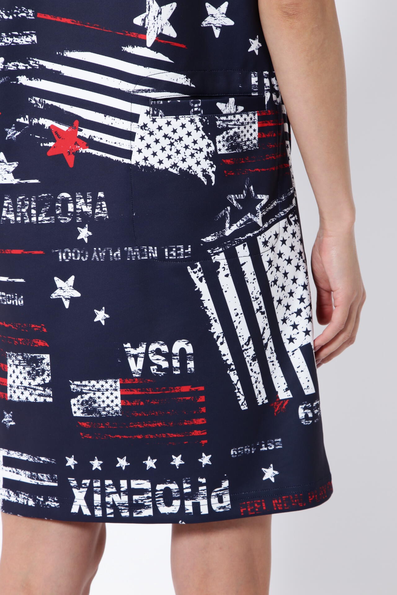 【PING APPAREL】ニューアメリカンフラッグプリント柄 スムース半袖フーディ調ワンピース <NATIVE> (LADIES)