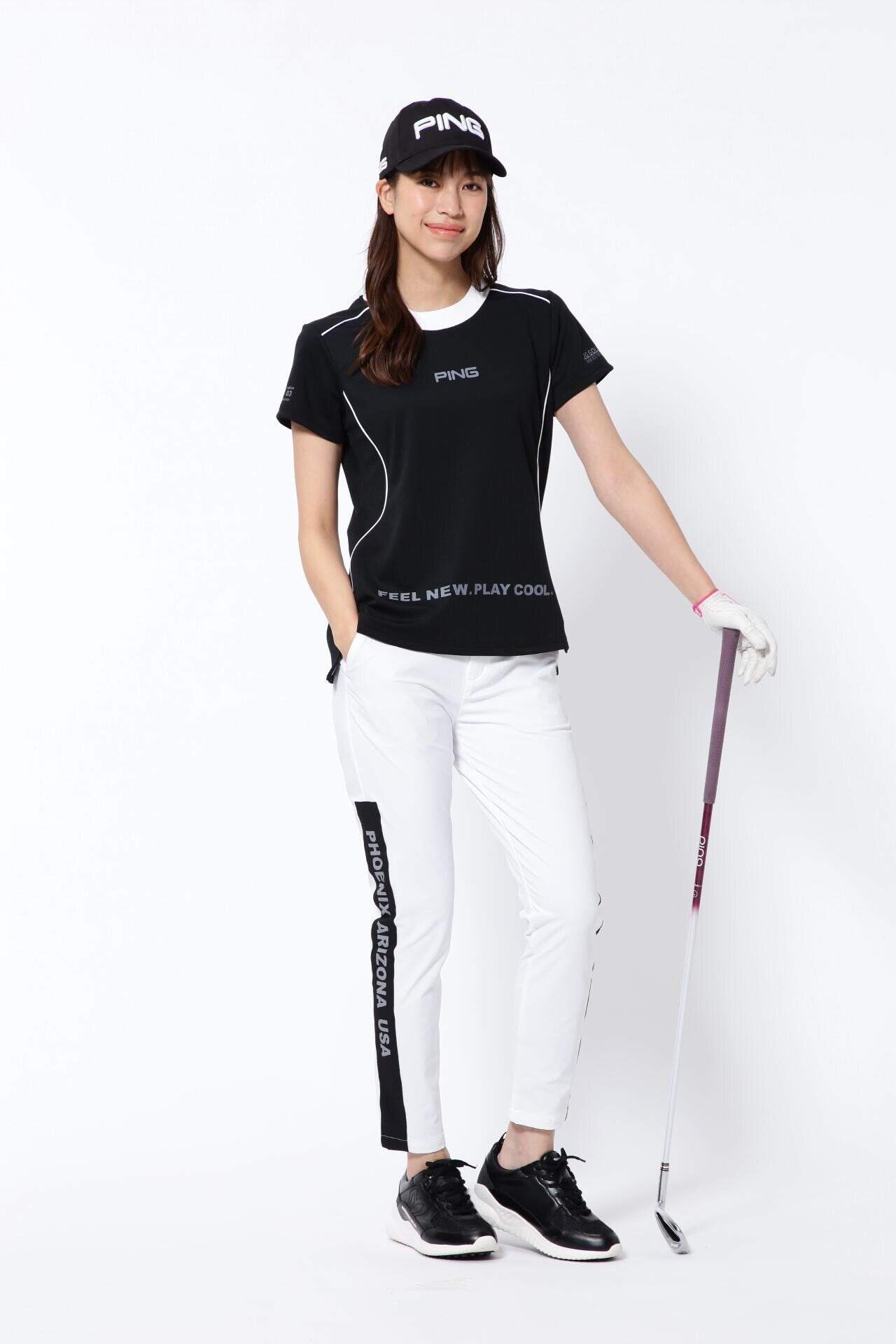 【PING APPAREL】アドエルムダブルフェイスメッシュ 半袖モックネックプルオーバー <AddElm> (LADIES)