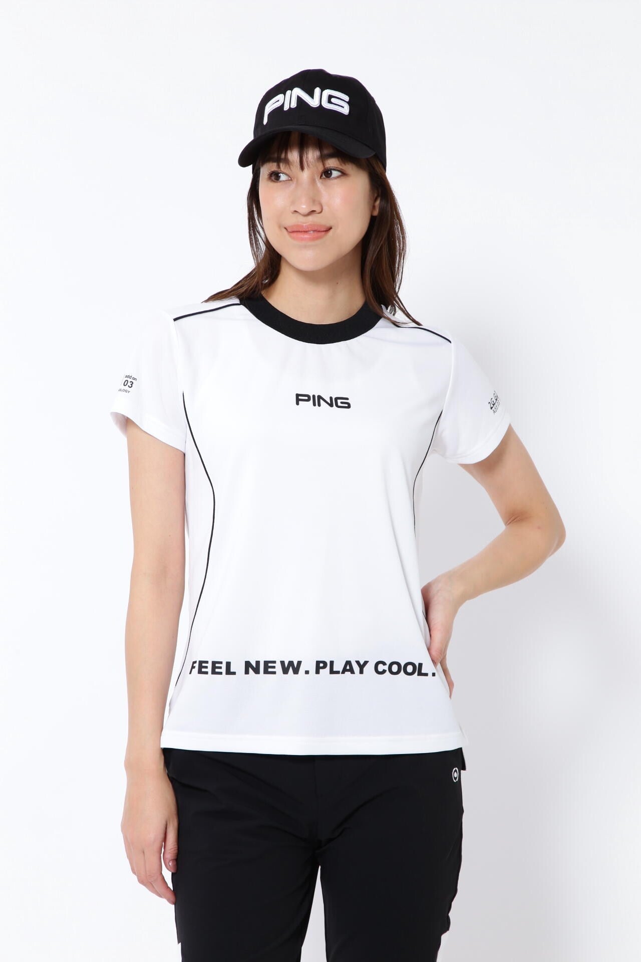 【PING APPAREL】アドエルムダブルフェイスメッシュ 半袖モックネックプルオーバー <AddElm> (LADIES)