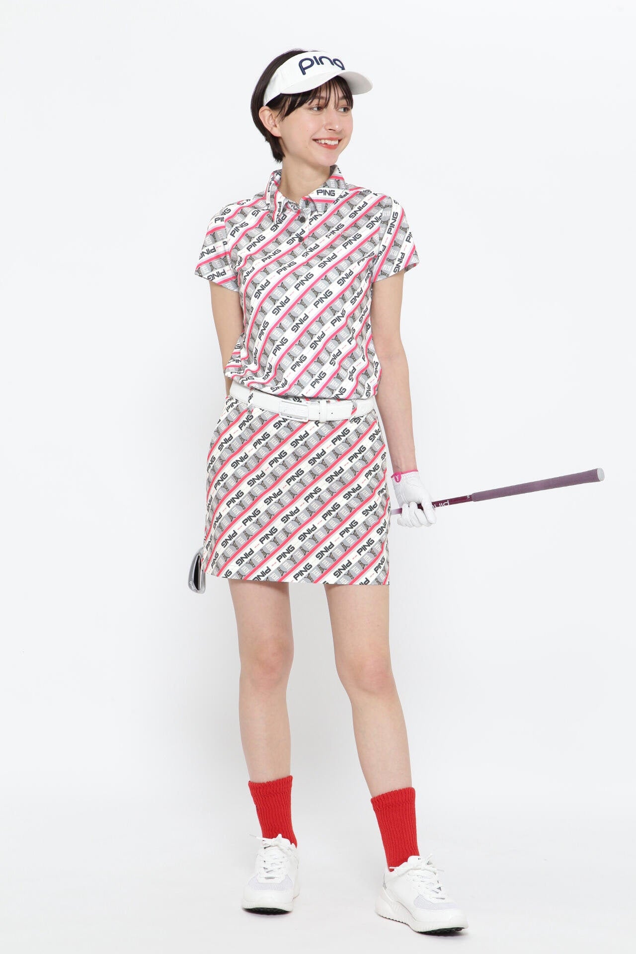 【PING APPAREL】ロゴバイアスプリント 半袖カノコポロシャツ <NATIVE> (LADIES)