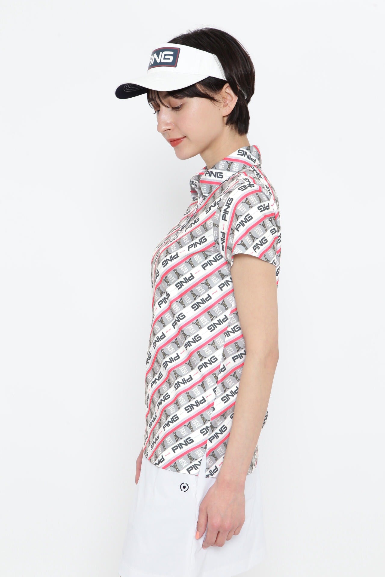 【PING APPAREL】ロゴバイアスプリント 半袖カノコポロシャツ <NATIVE> (LADIES)