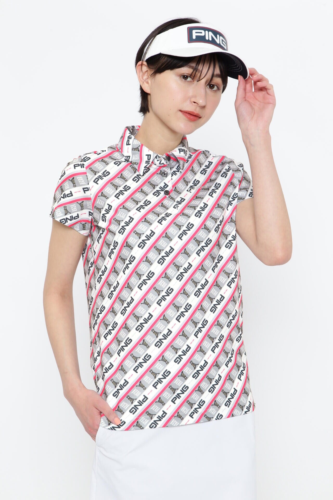 【PING APPAREL】ロゴバイアスプリント 半袖カノコポロシャツ <NATIVE> (LADIES)