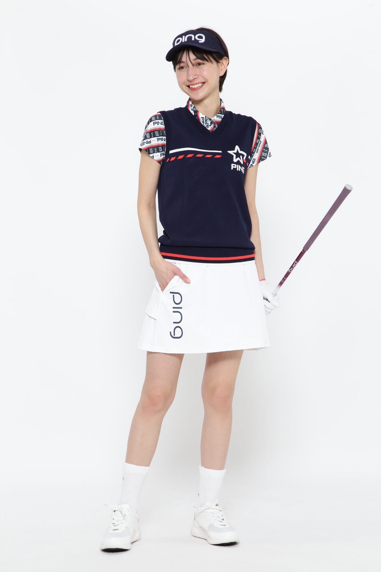 【PING APPAREL】ロゴバイアスプリント 半袖カノコポロシャツ <NATIVE> (LADIES)