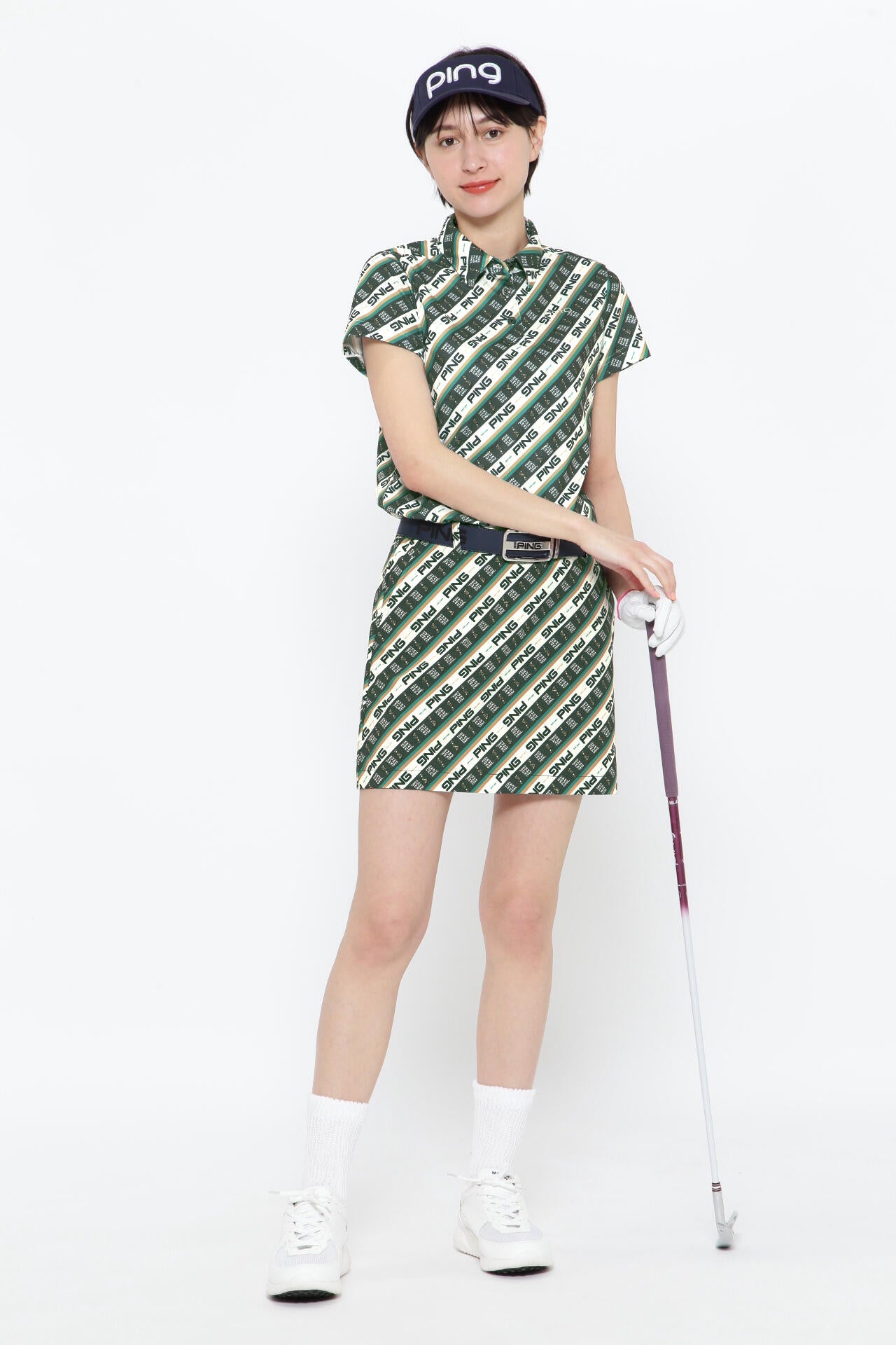 【PING APPAREL】ロゴバイアスプリント 半袖カノコポロシャツ <NATIVE> (LADIES)