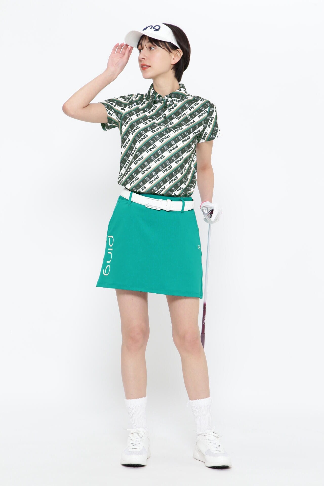 【PING APPAREL】ロゴバイアスプリント 半袖カノコポロシャツ <NATIVE> (LADIES)
