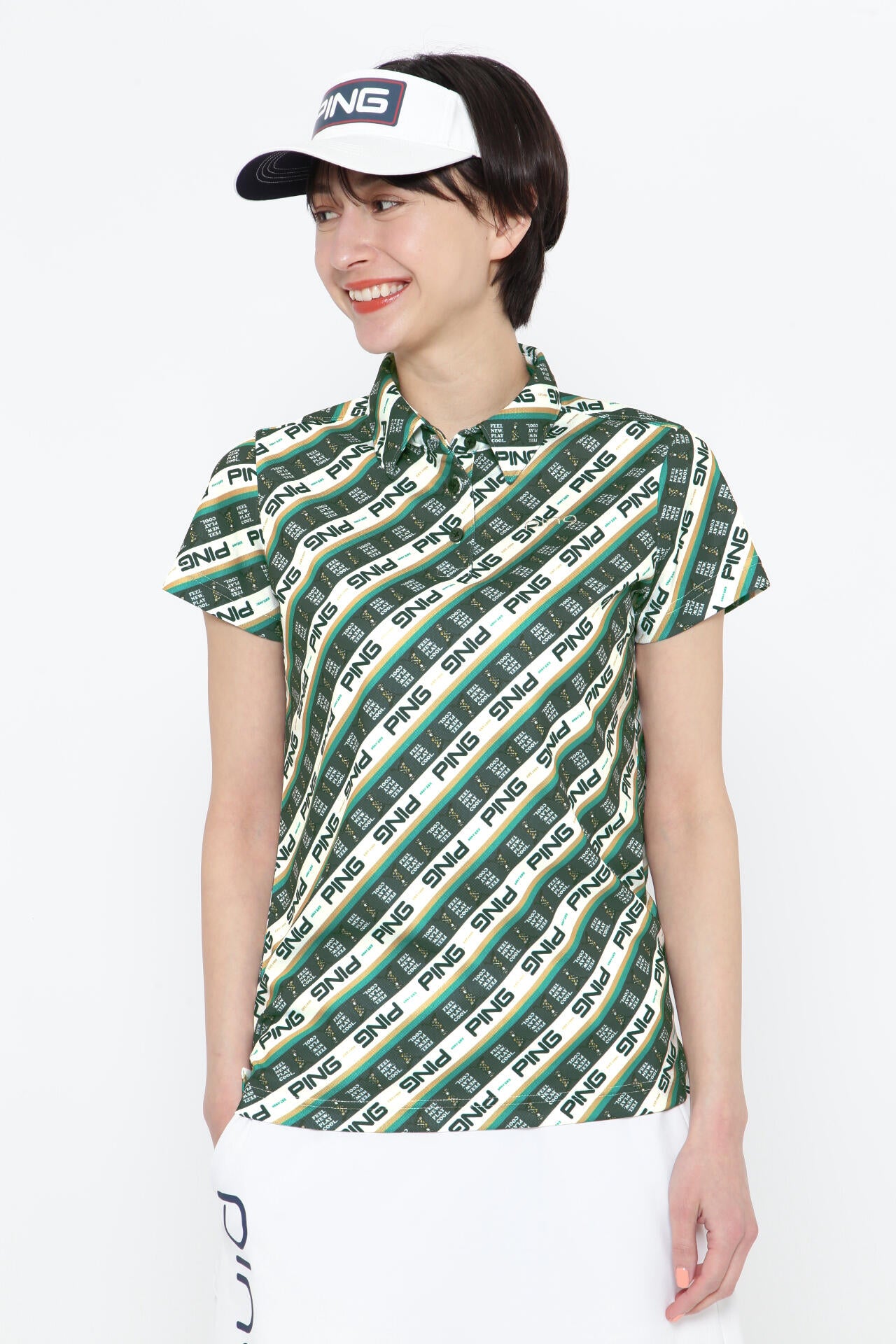 【PING APPAREL】ロゴバイアスプリント 半袖カノコポロシャツ <NATIVE> (LADIES)