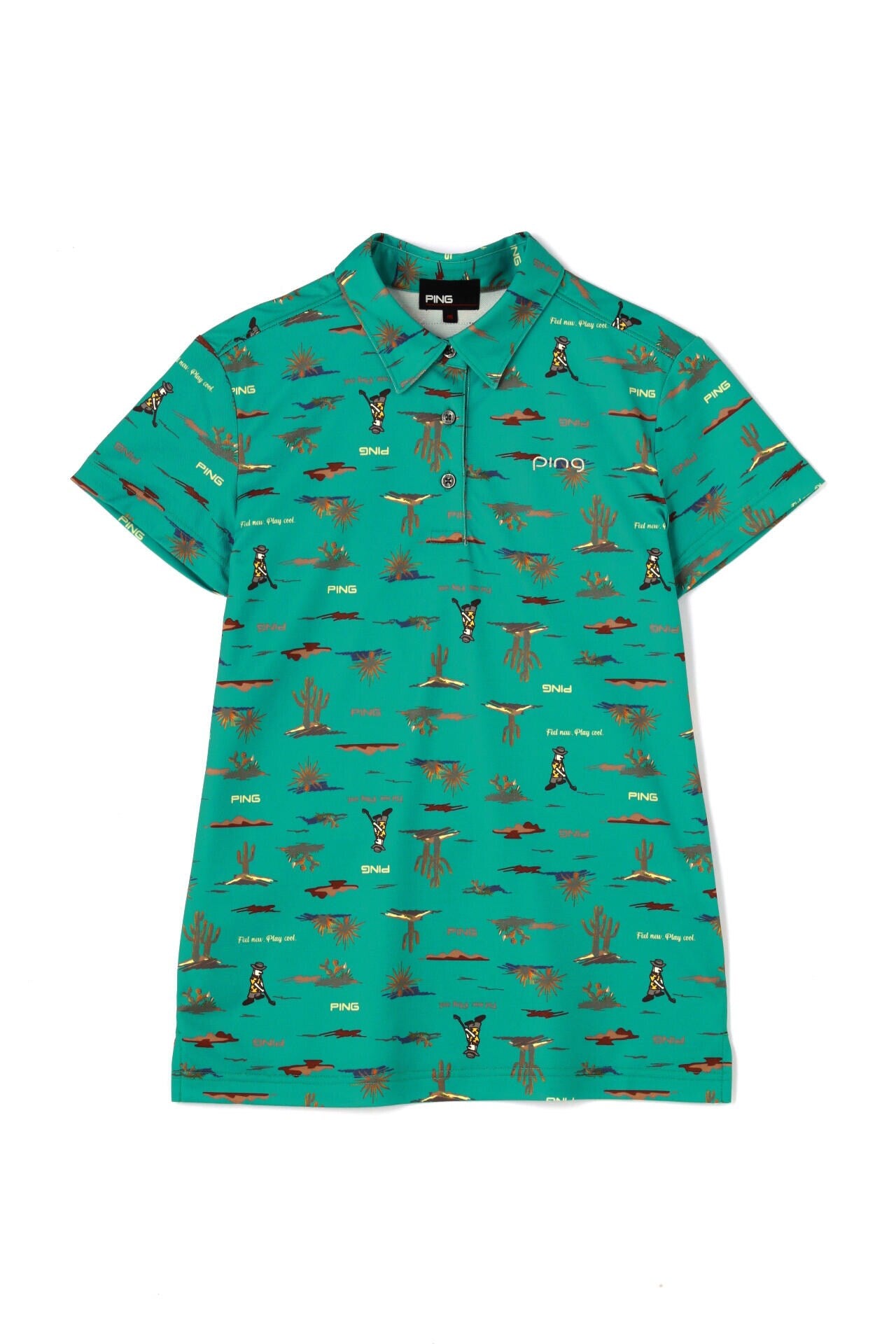 【PING APPAREL】プレイオンザデザートプリントカノコ半袖ポロシャツ <NATIVE> (LADIES)