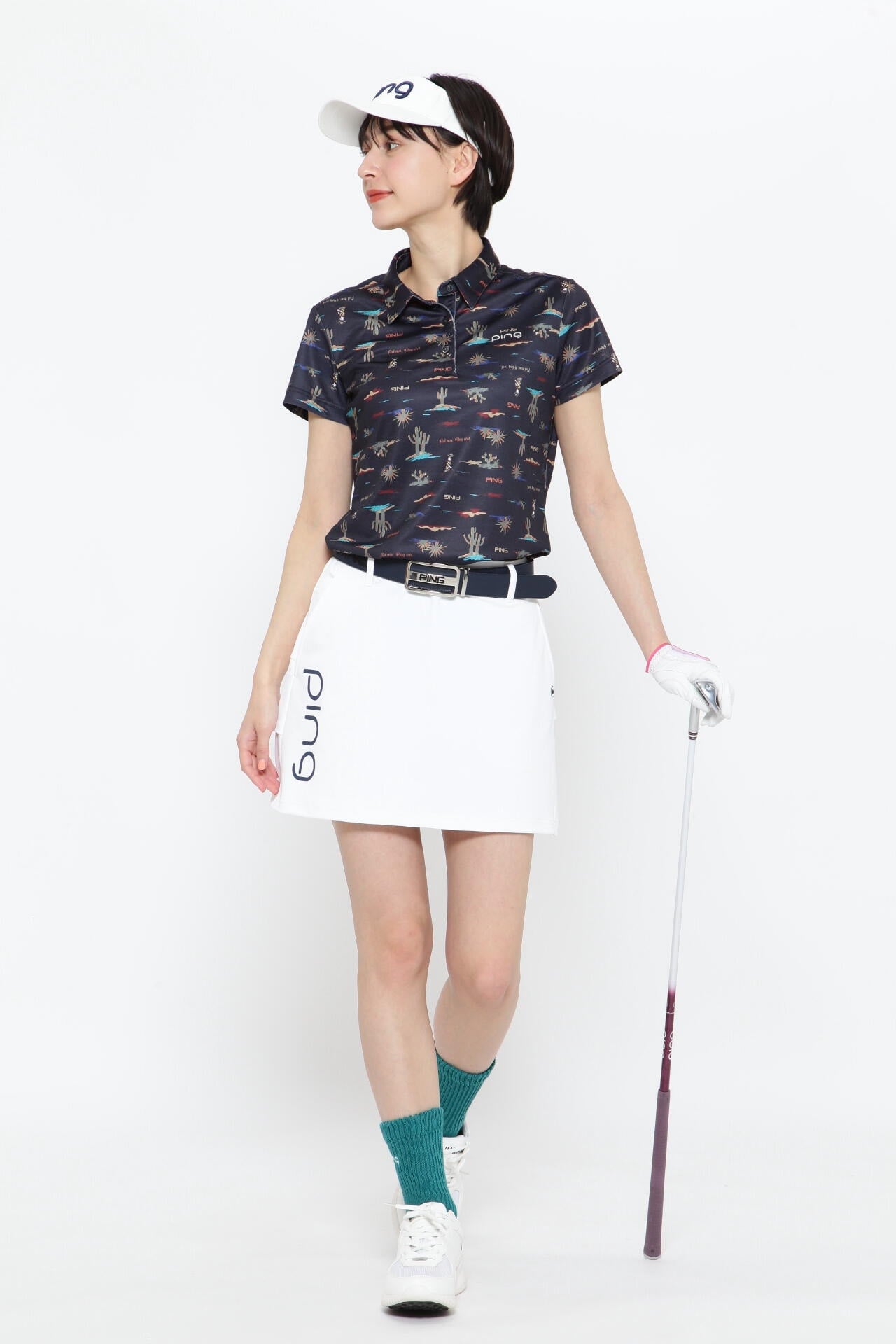 【PING APPAREL】プレイオンザデザートプリントカノコ半袖ポロシャツ <NATIVE> (LADIES)