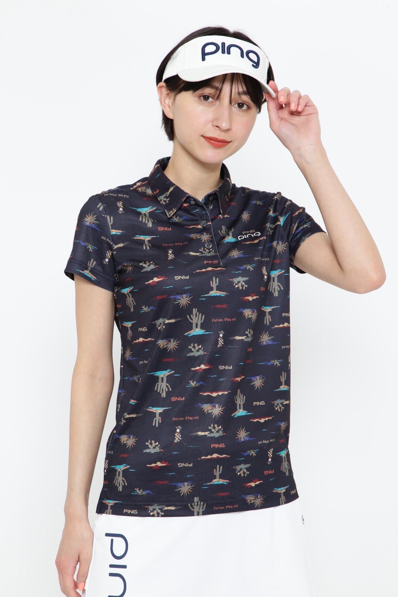 【PING APPAREL】プレイオンザデザートプリントカノコ半袖ポロシャツ <NATIVE> (LADIES)