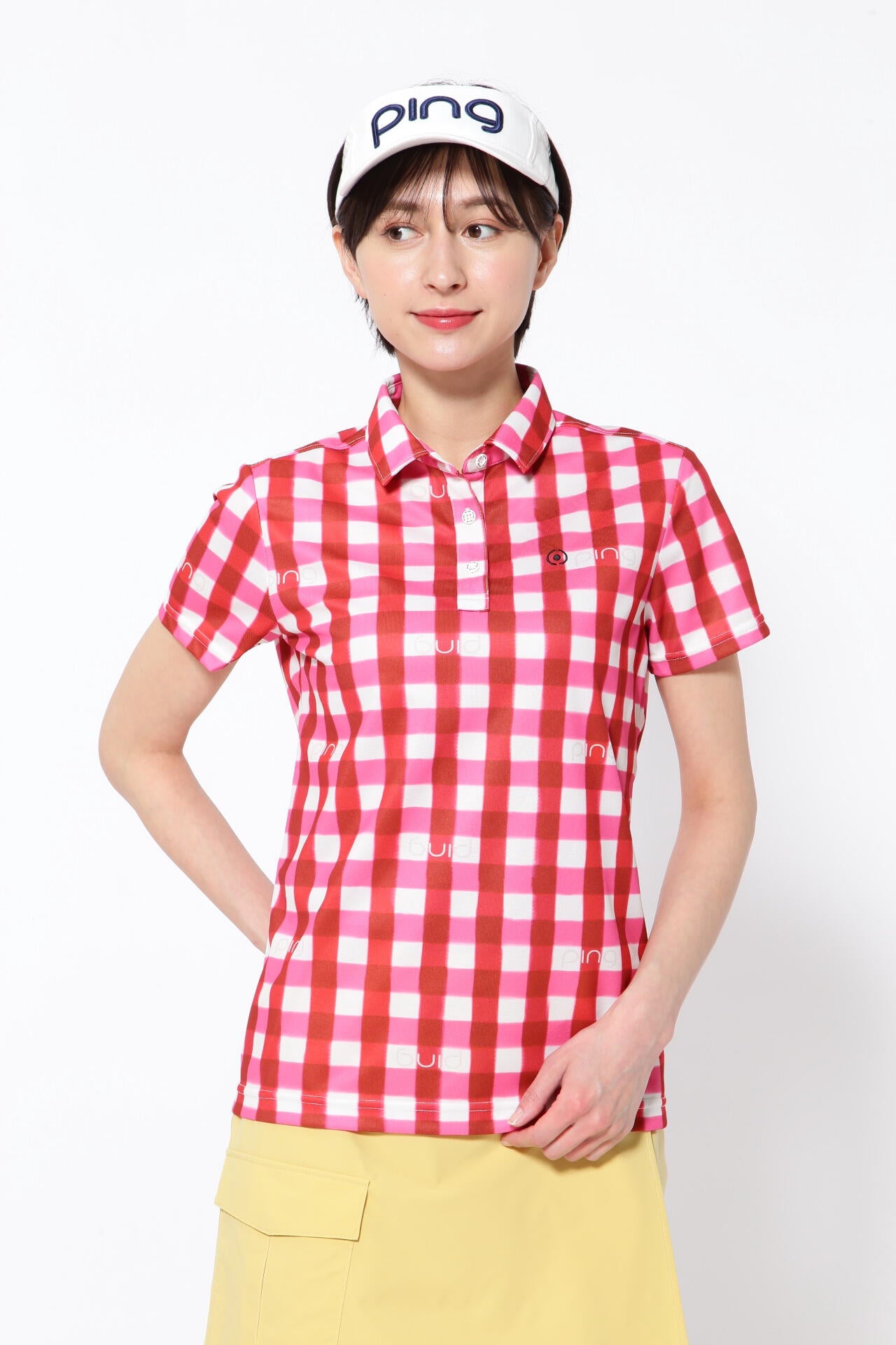 【PING APPAREL】ギンガムチェックプリント 半袖ポロシャツ <PRODUCT ADDITION> (LADIES)