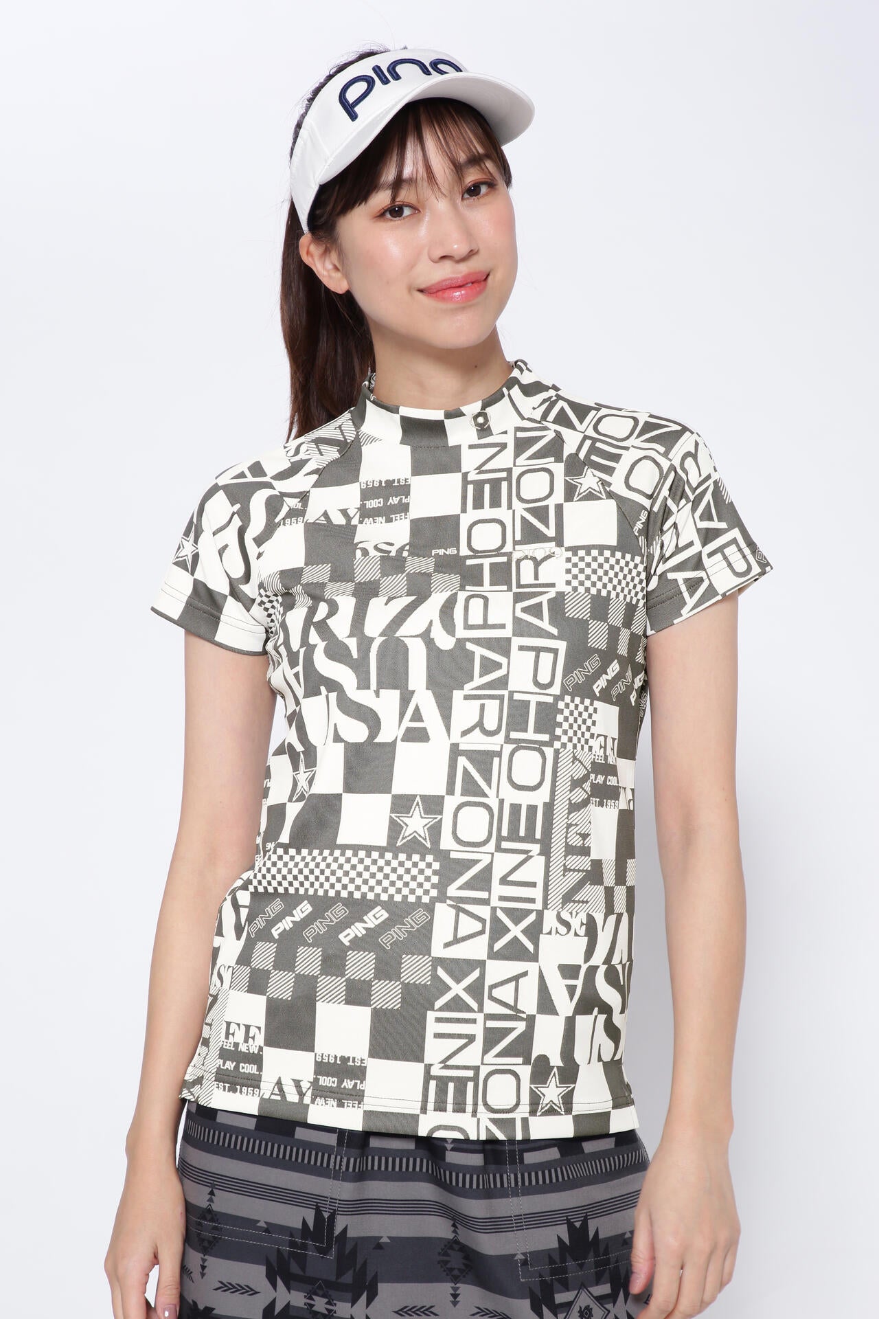 【PING APPAREL】アリゾナダミエ 半袖ジャガードハイネックカットソー <NATIVE> (LADIES)