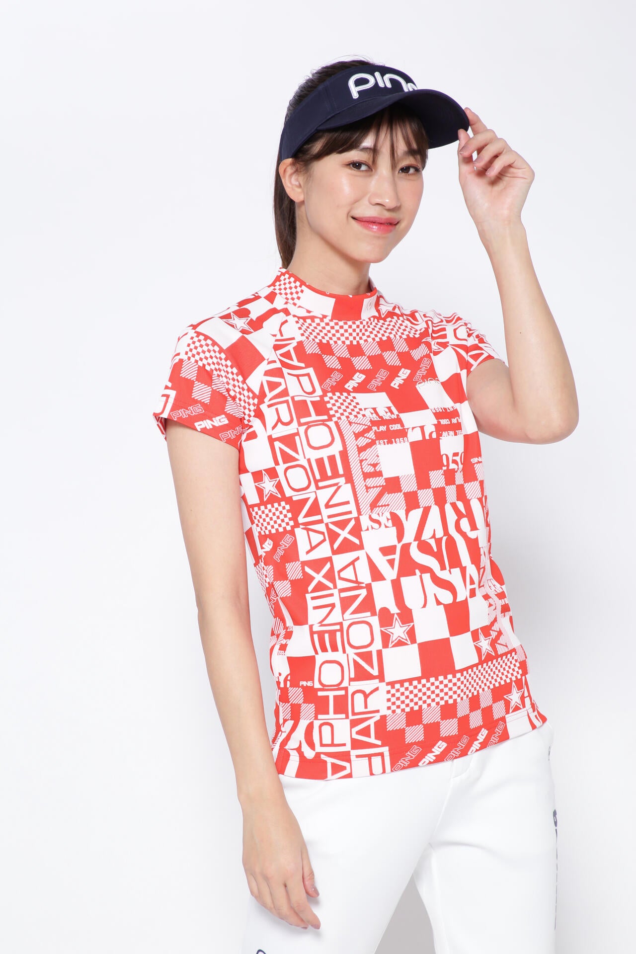 【PING APPAREL】アリゾナダミエ 半袖ジャガードハイネックカットソー <NATIVE> (LADIES)