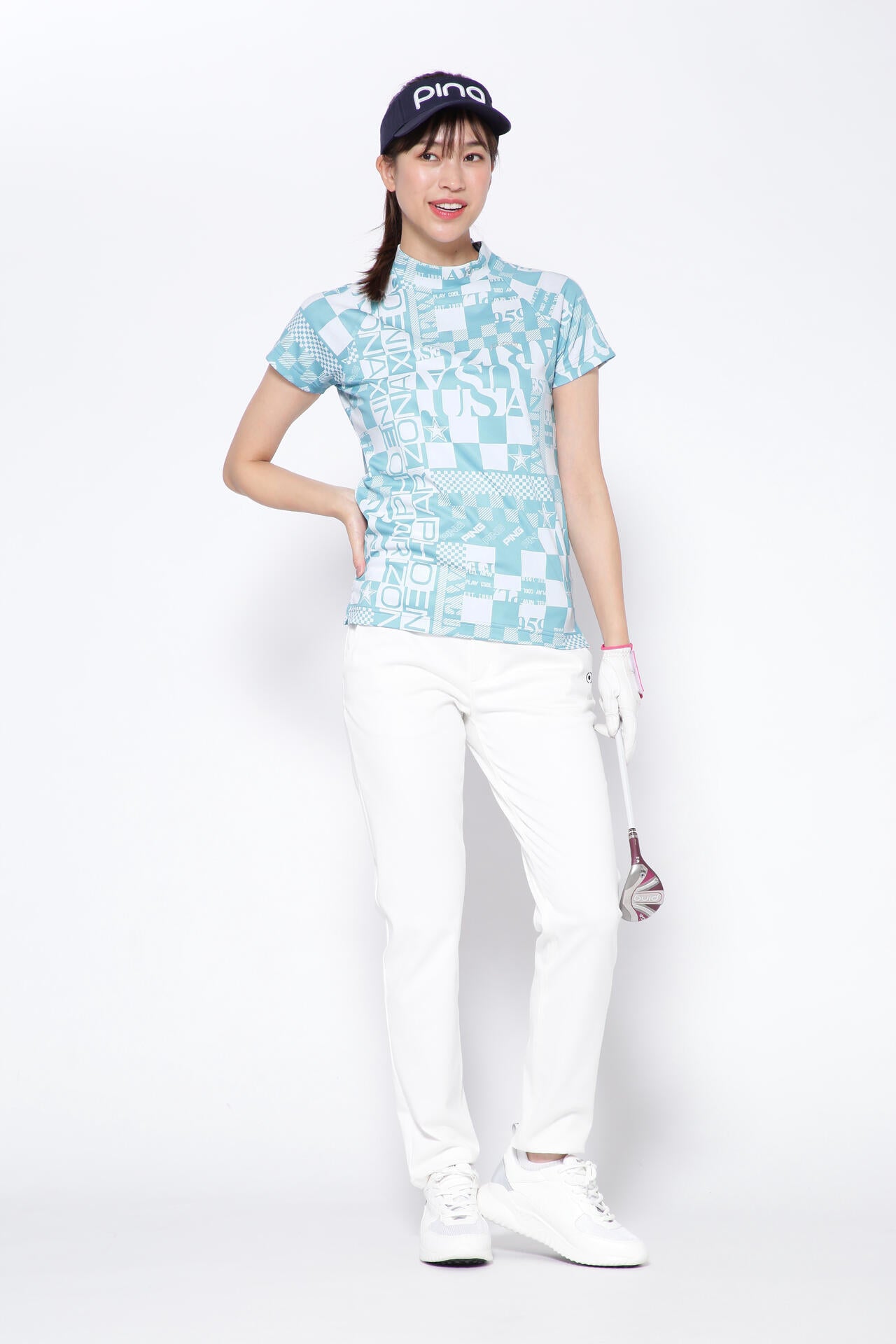 【PING APPAREL】アリゾナダミエ 半袖ジャガードハイネックカットソー <NATIVE> (LADIES)