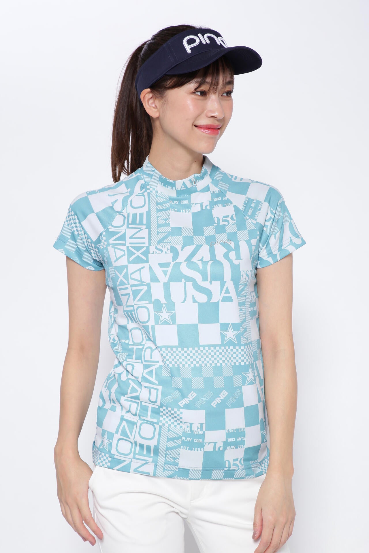 【PING APPAREL】アリゾナダミエ 半袖ジャガードハイネックカットソー <NATIVE> (LADIES)