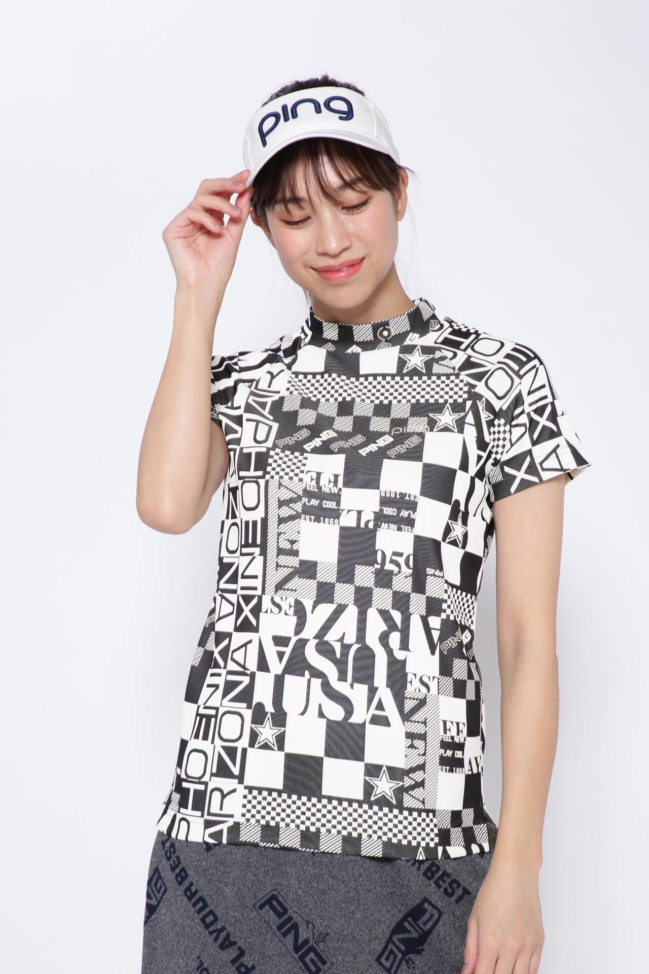 【PING APPAREL】アリゾナダミエ 半袖ジャガードハイネックカットソー <NATIVE> (LADIES)