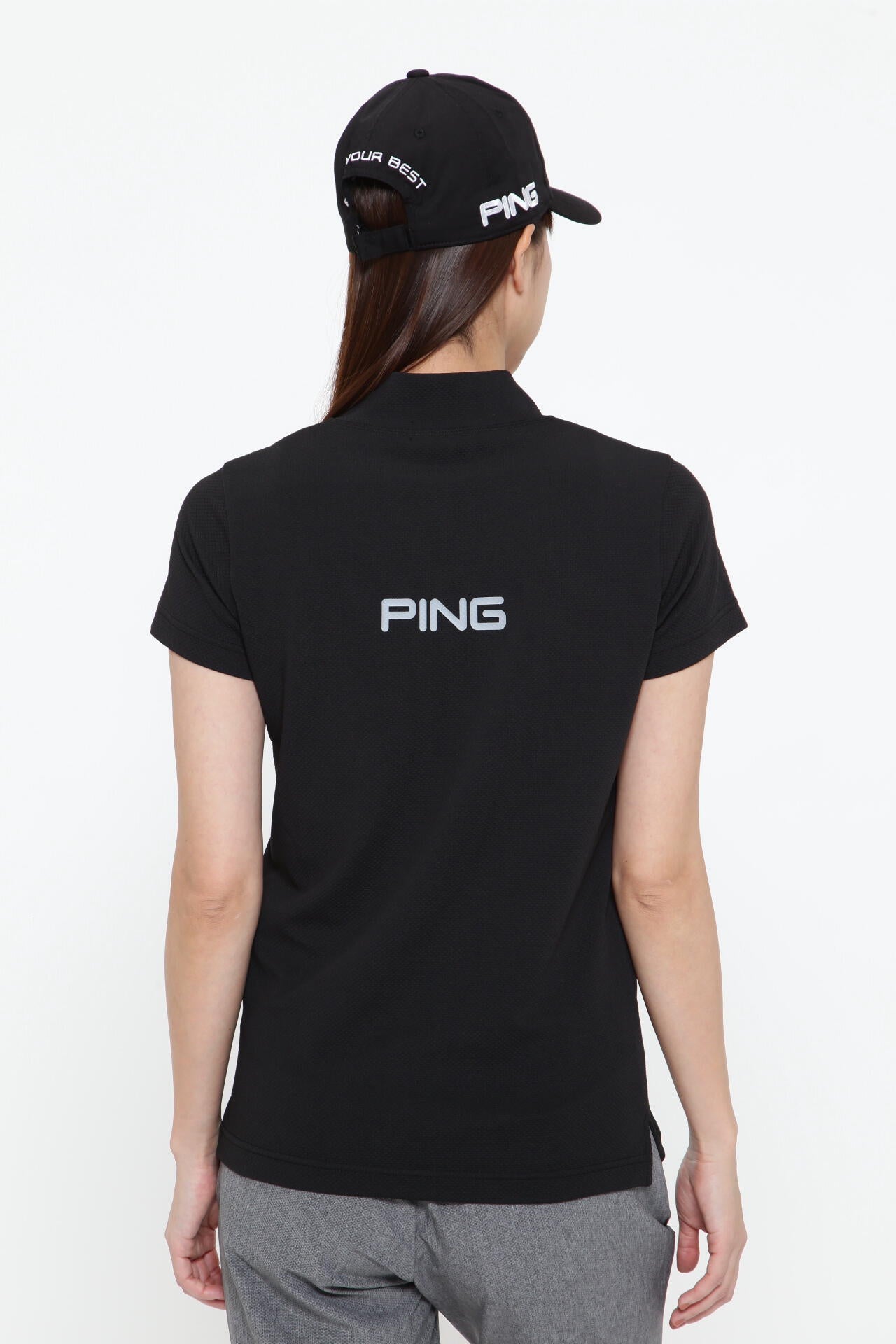 【PING APPAREL】ダイア柄ストレッチメッシュ 半袖ハイネックカットソー <PERFORMANCE> (LADIES)