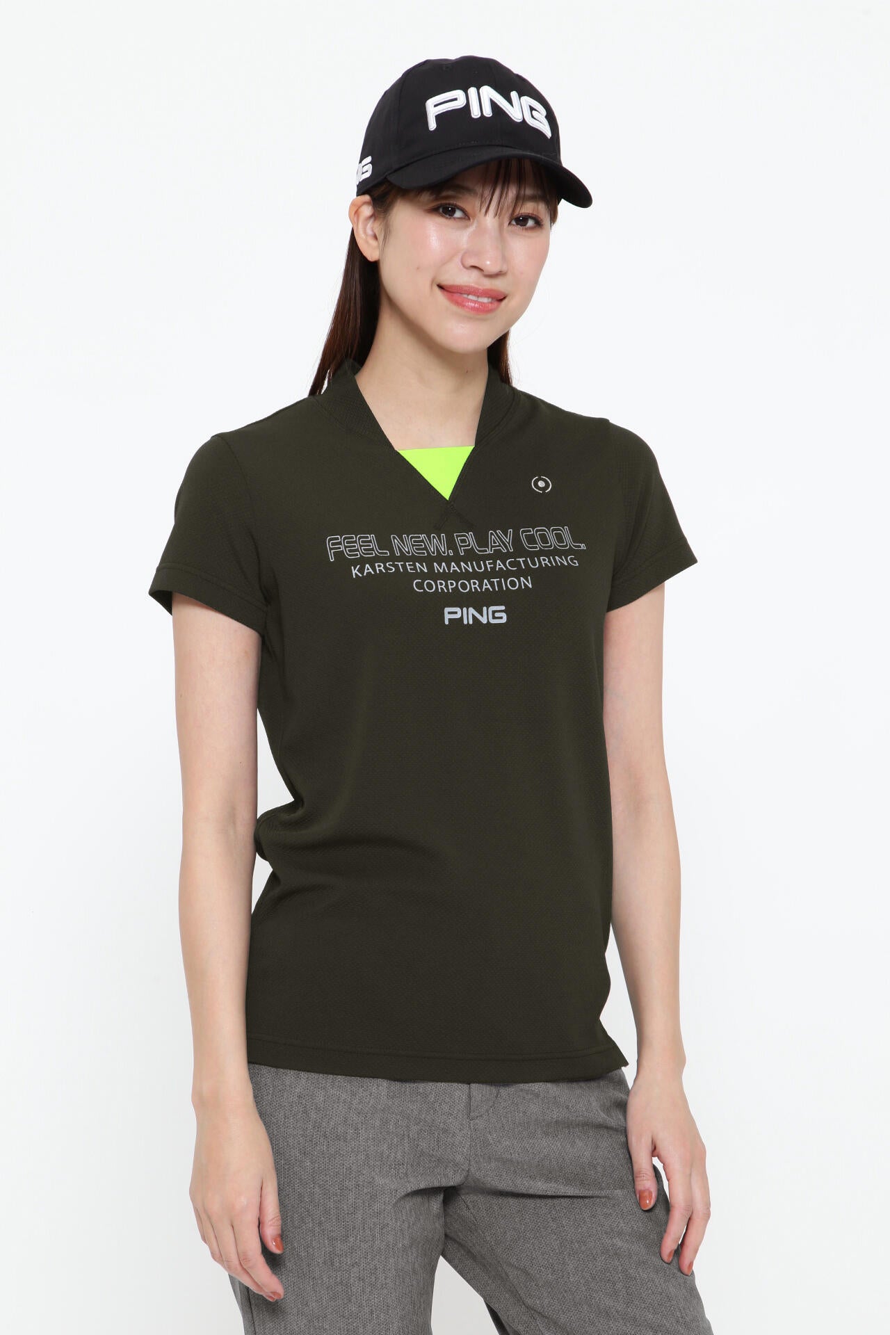 【PING APPAREL】ダイア柄ストレッチメッシュ 半袖ハイネックカットソー <PERFORMANCE> (LADIES)