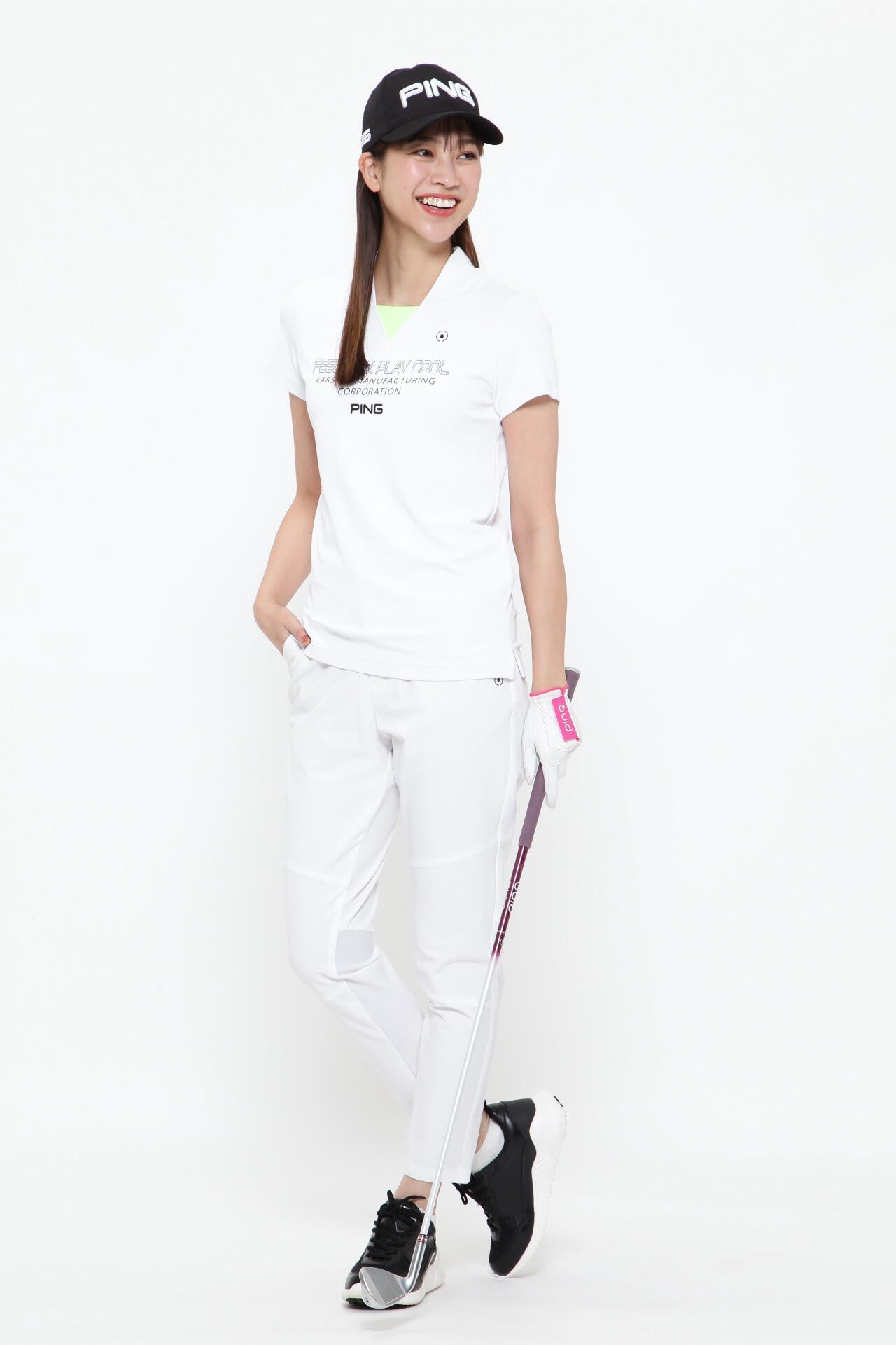 【PING APPAREL】ダイア柄ストレッチメッシュ 半袖ハイネックカットソー <PERFORMANCE> (LADIES)
