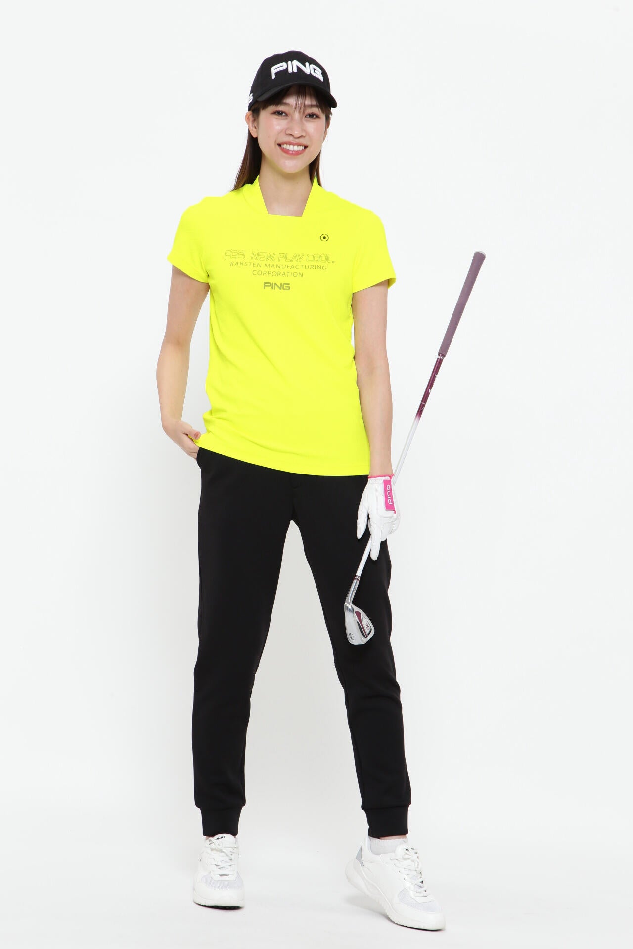 【PING APPAREL】ダイア柄ストレッチメッシュ 半袖ハイネックカットソー <PERFORMANCE> (LADIES)