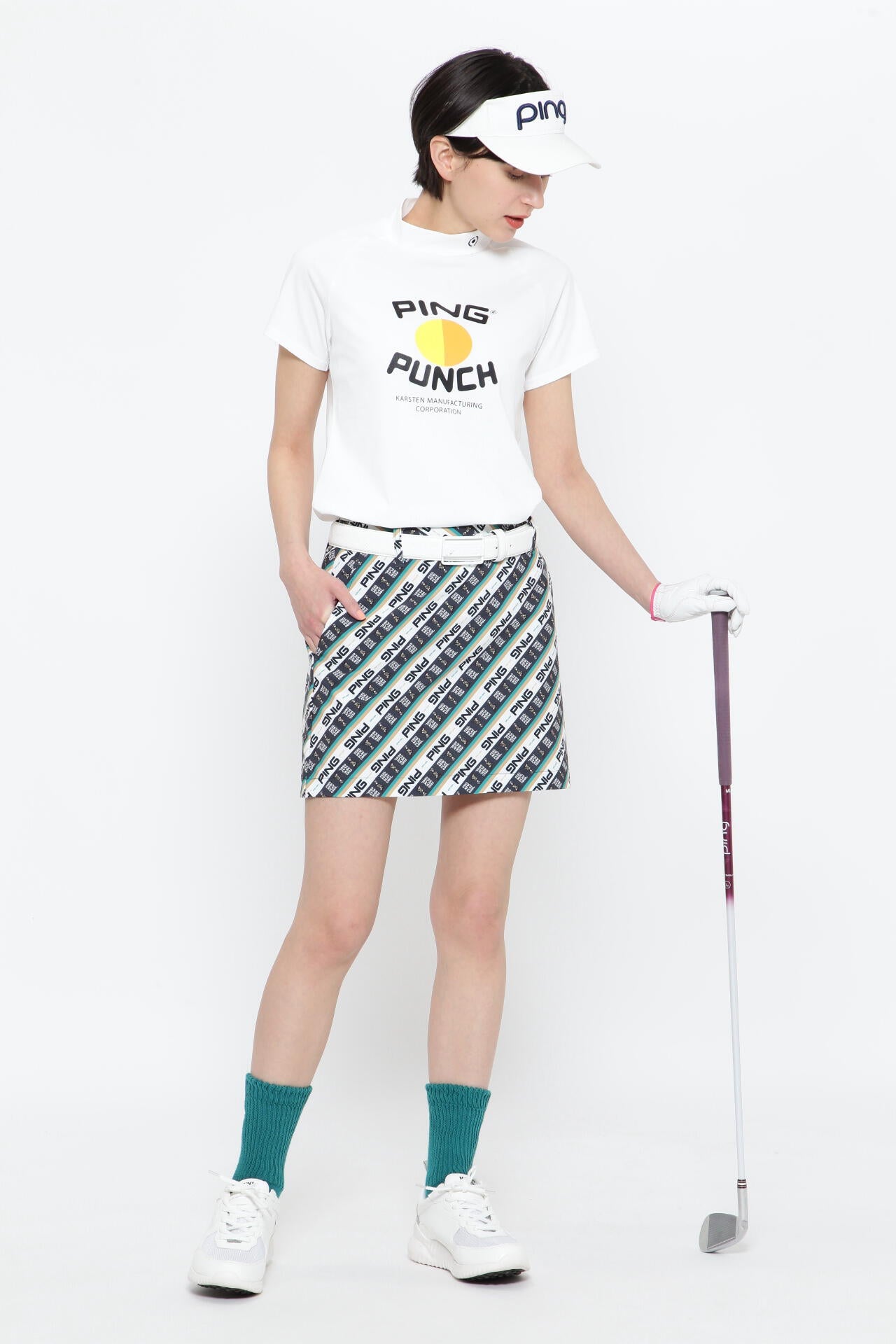 【PING APPAREL】コットンライクカノコ半袖モックネックカットソー <NATIVE> (LADIES)