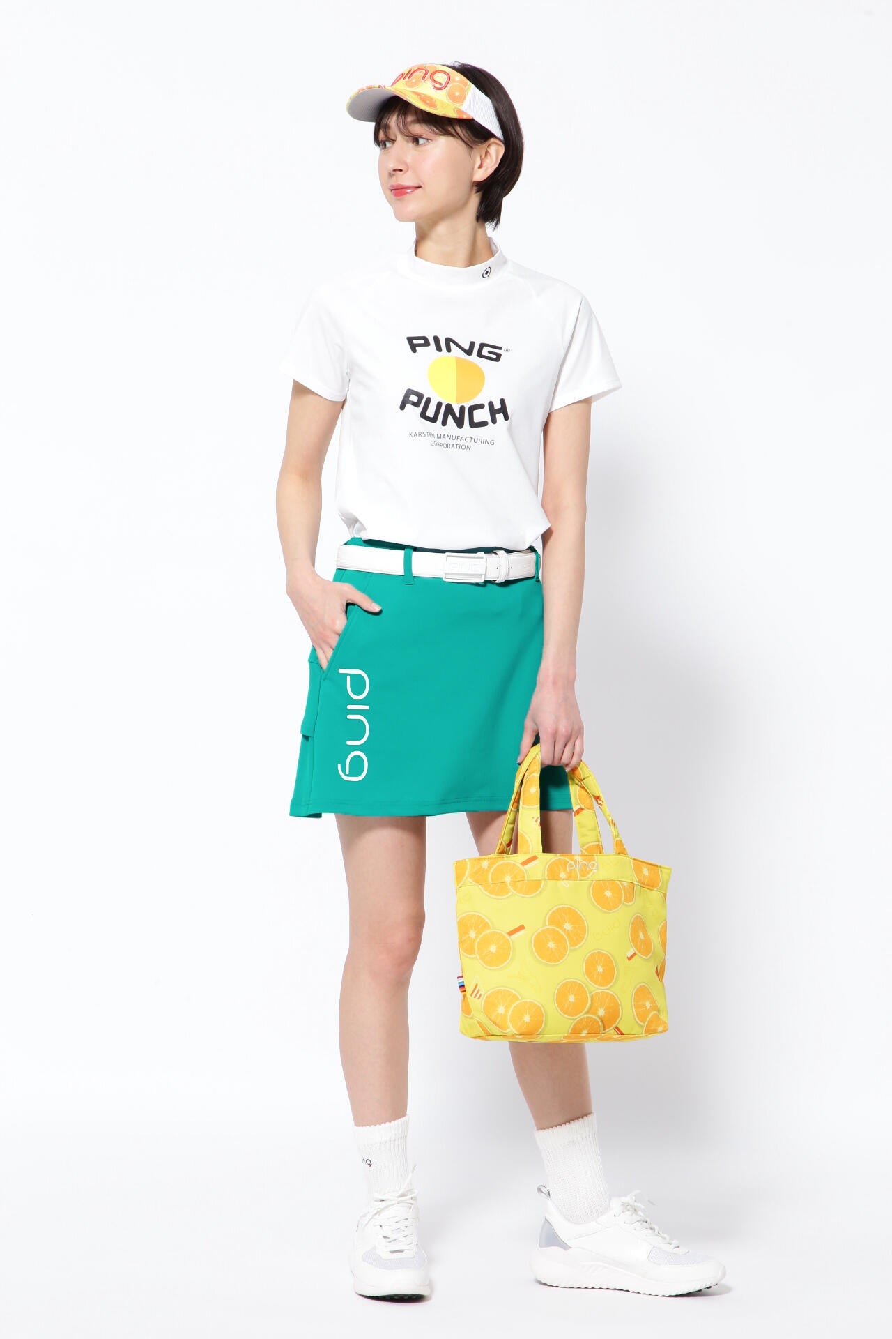 【PING APPAREL】コットンライクカノコ半袖モックネックカットソー <NATIVE> (LADIES)