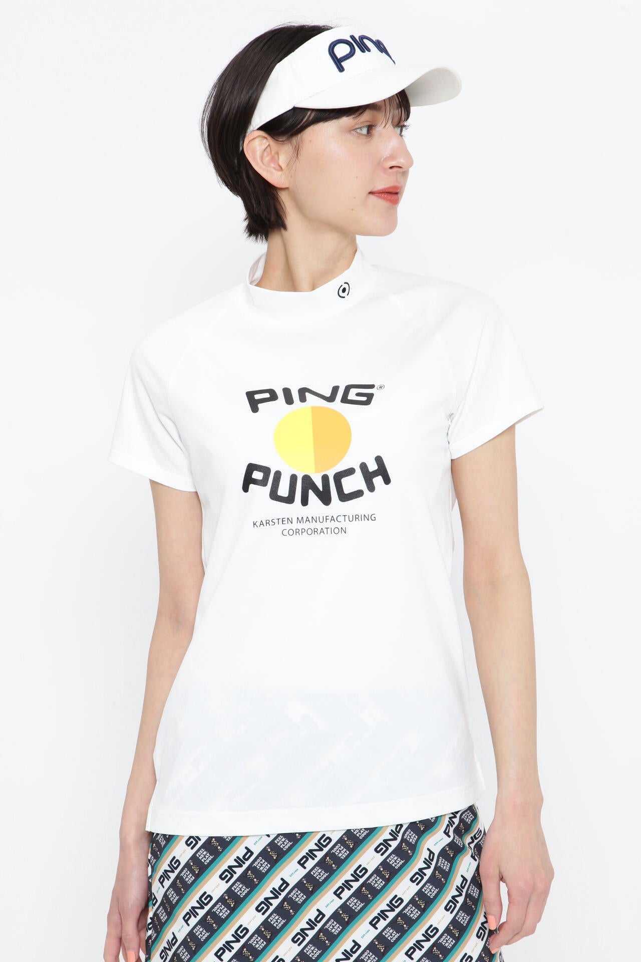 【PING APPAREL】コットンライクカノコ半袖モックネックカットソー <NATIVE> (LADIES)