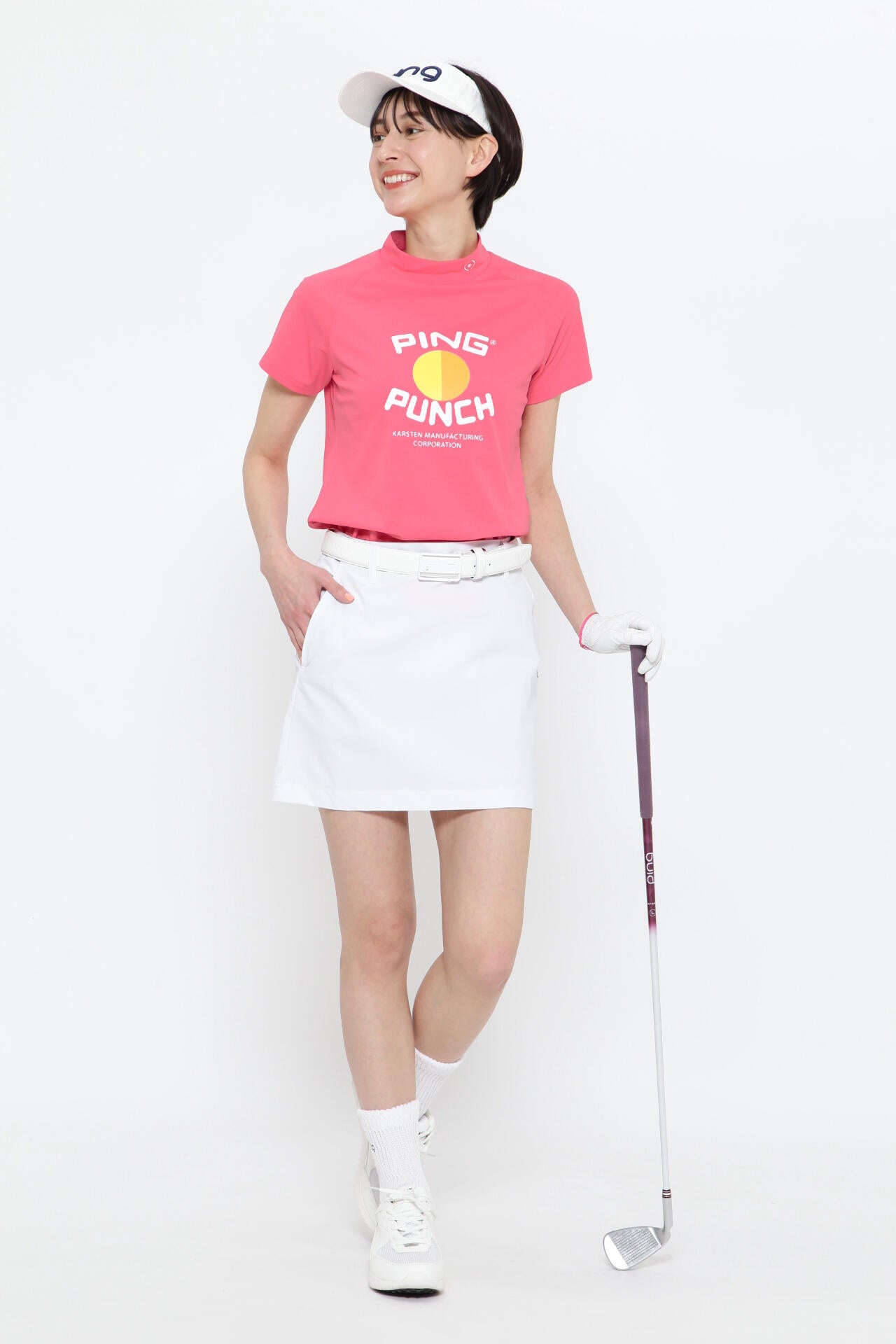 【PING APPAREL】コットンライクカノコ半袖モックネックカットソー <NATIVE> (LADIES)