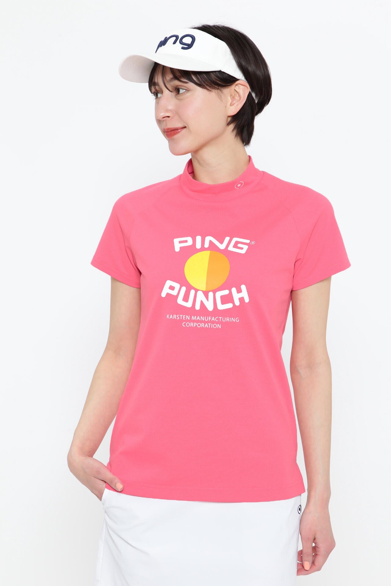 【PING APPAREL】コットンライクカノコ半袖モックネックカットソー <NATIVE> (LADIES)