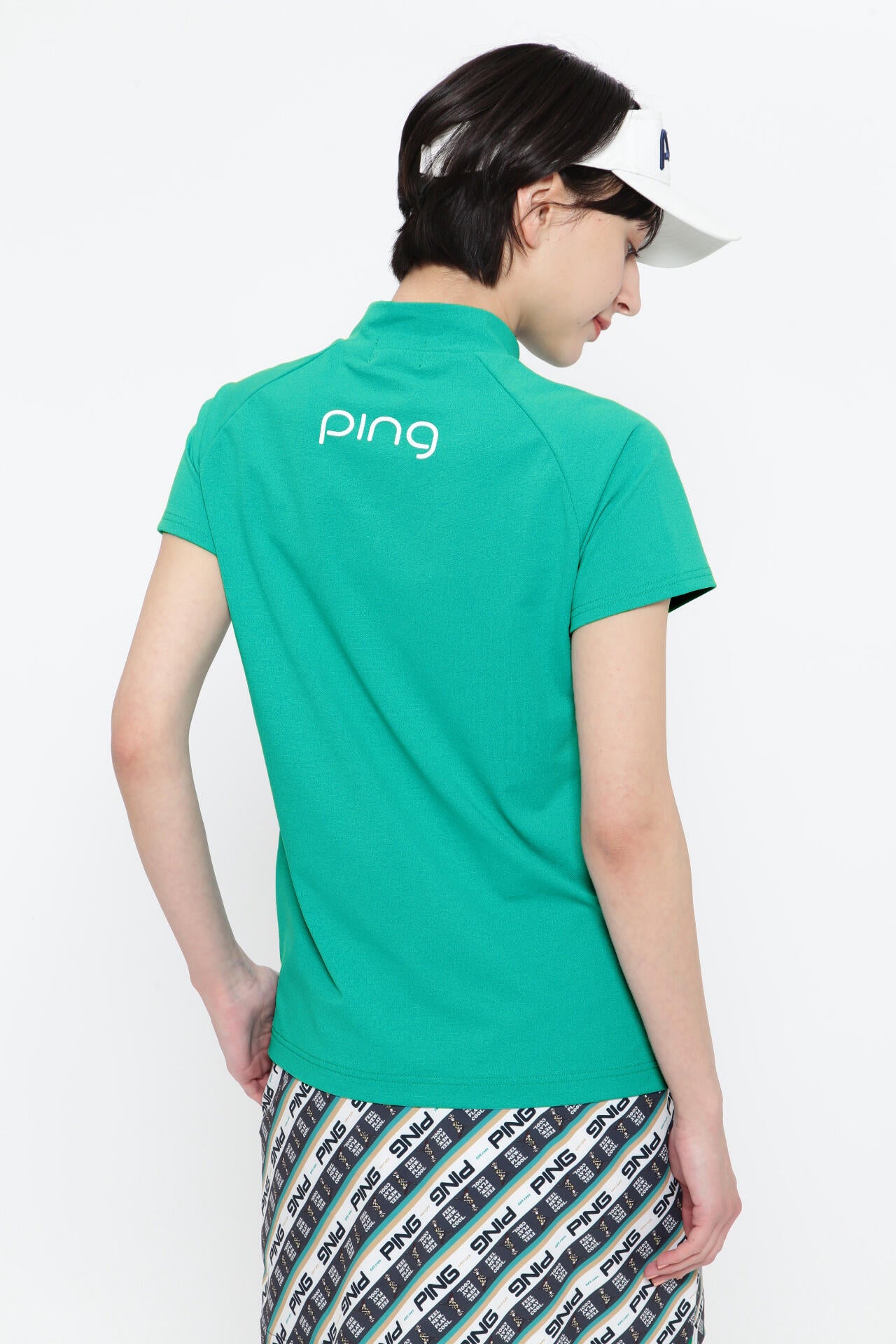 【PING APPAREL】コットンライクカノコ半袖モックネックカットソー <NATIVE> (LADIES)