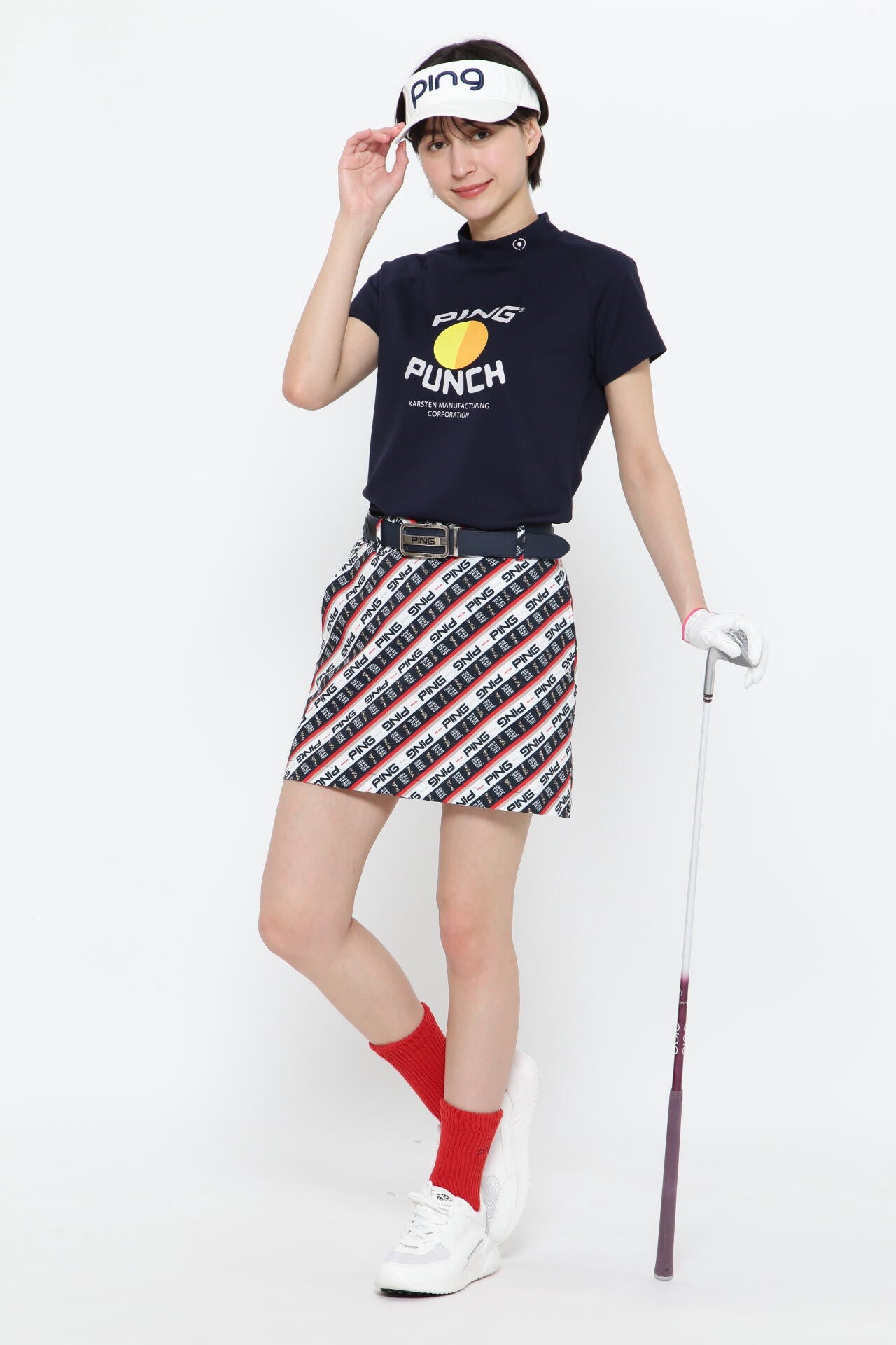 【PING APPAREL】コットンライクカノコ半袖モックネックカットソー <NATIVE> (LADIES)