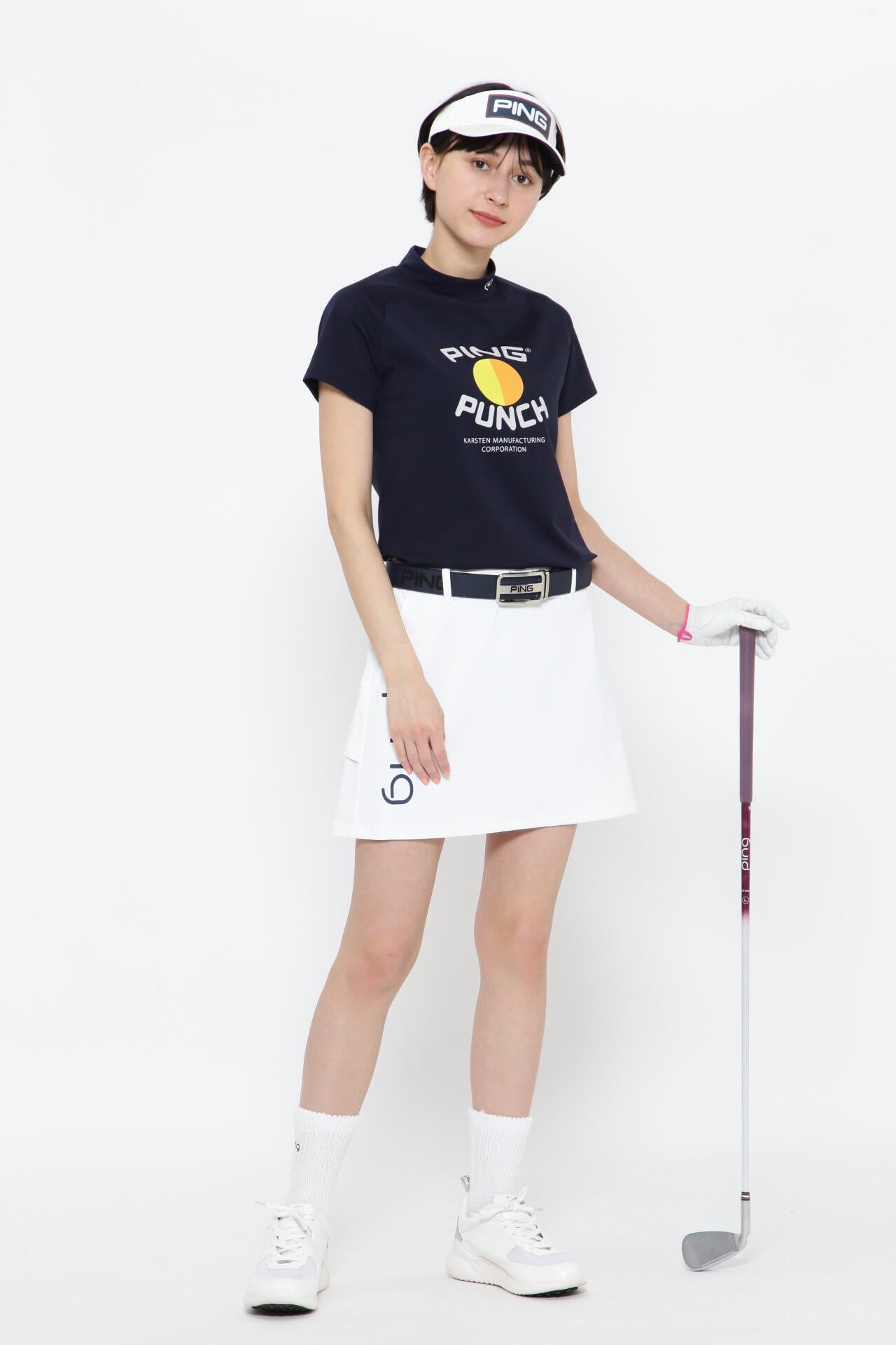 【PING APPAREL】コットンライクカノコ半袖モックネックカットソー <NATIVE> (LADIES)