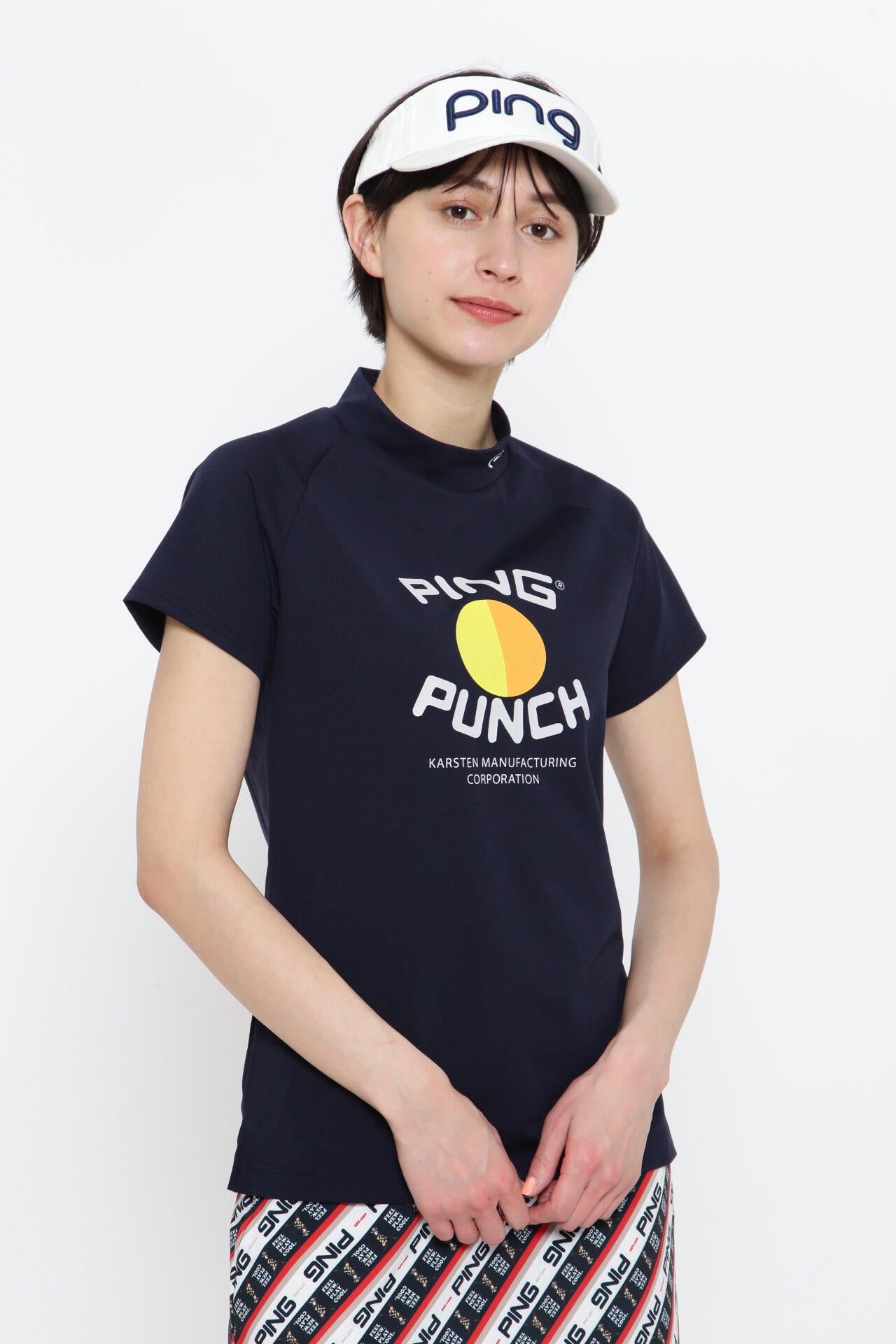 【PING APPAREL】コットンライクカノコ半袖モックネックカットソー <NATIVE> (LADIES)