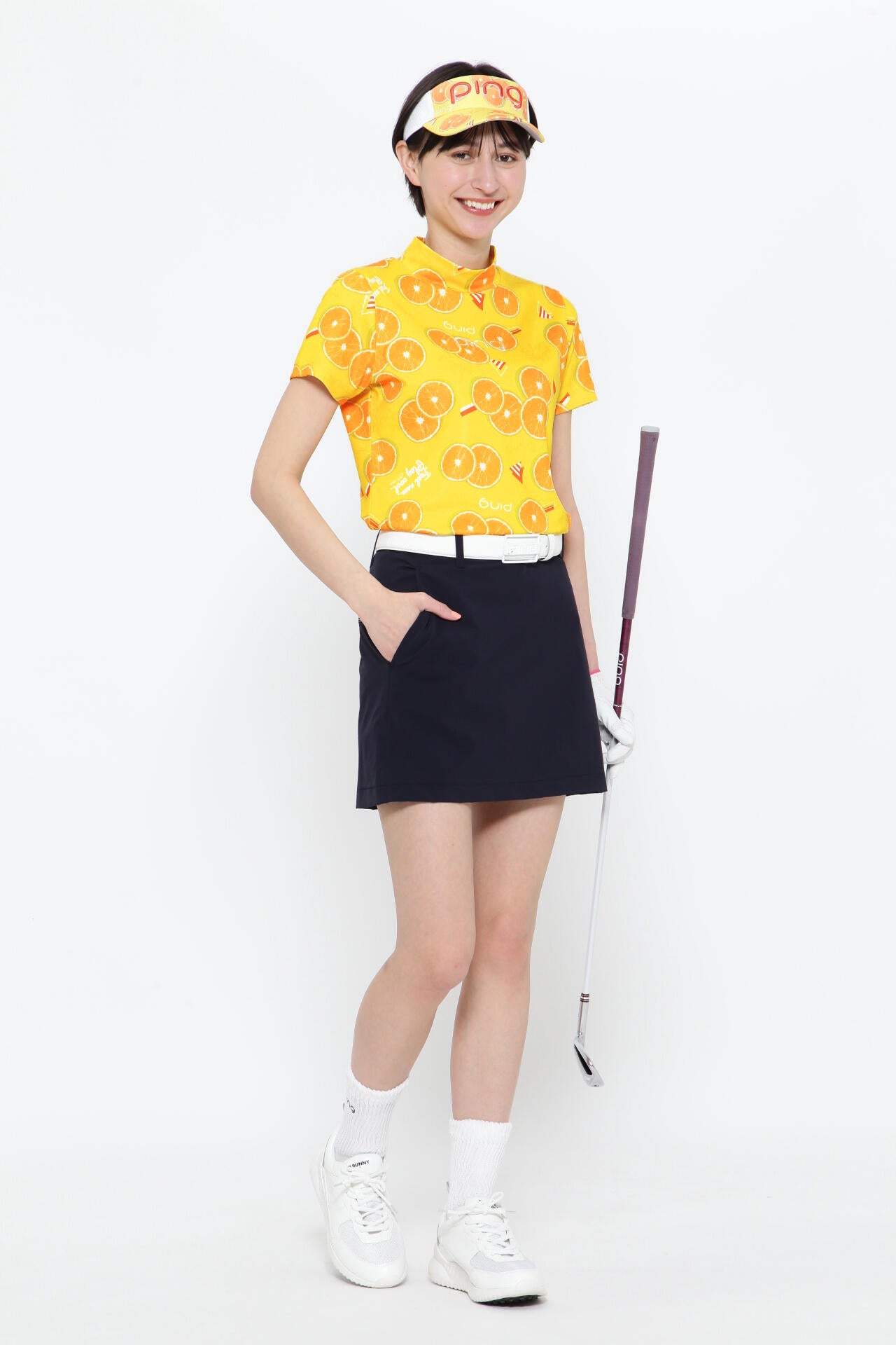 【PING APPAREL】フレッシュフルーツプリント ポリエステルカノコ半袖ハイネックカットソー <NATIVE> (LADIES)