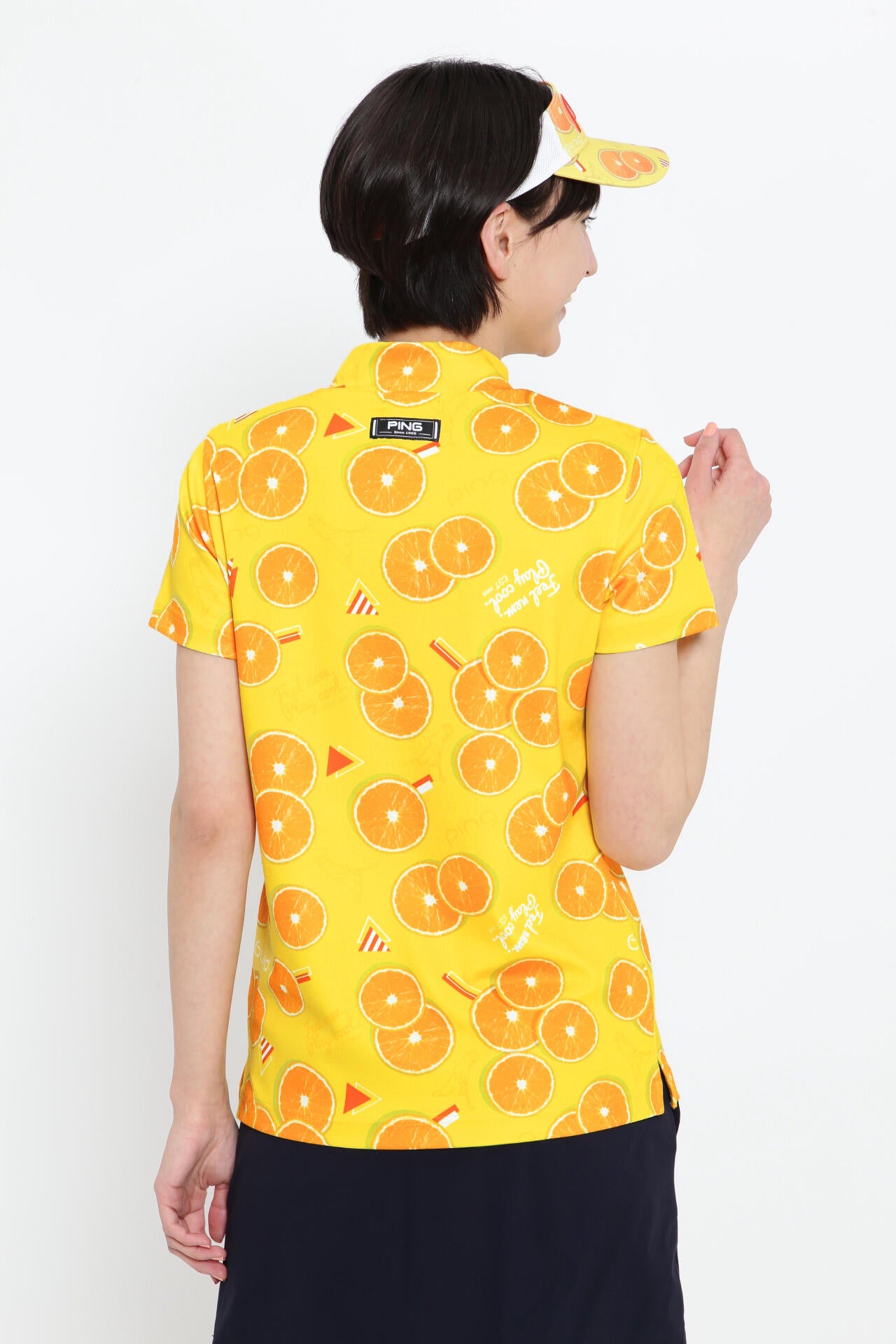 【PING APPAREL】フレッシュフルーツプリント ポリエステルカノコ半袖ハイネックカットソー <NATIVE> (LADIES)